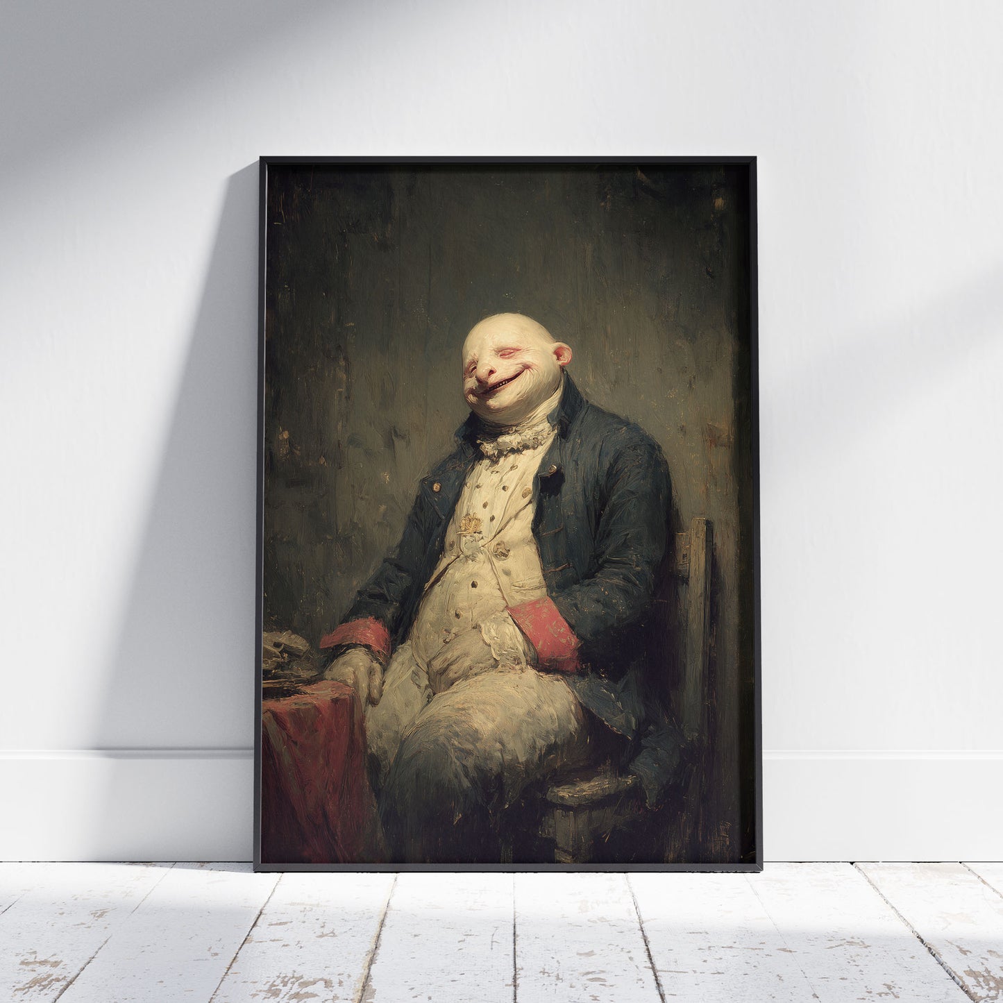 Baroque art grotesque portrait painting of disfigured gentleman in 18th century clothing