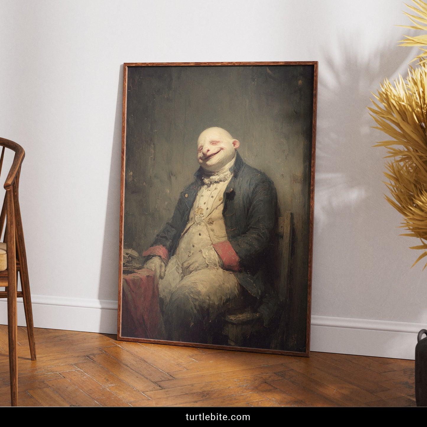 Horror art print of strange distorted portrait with vintage painting technique