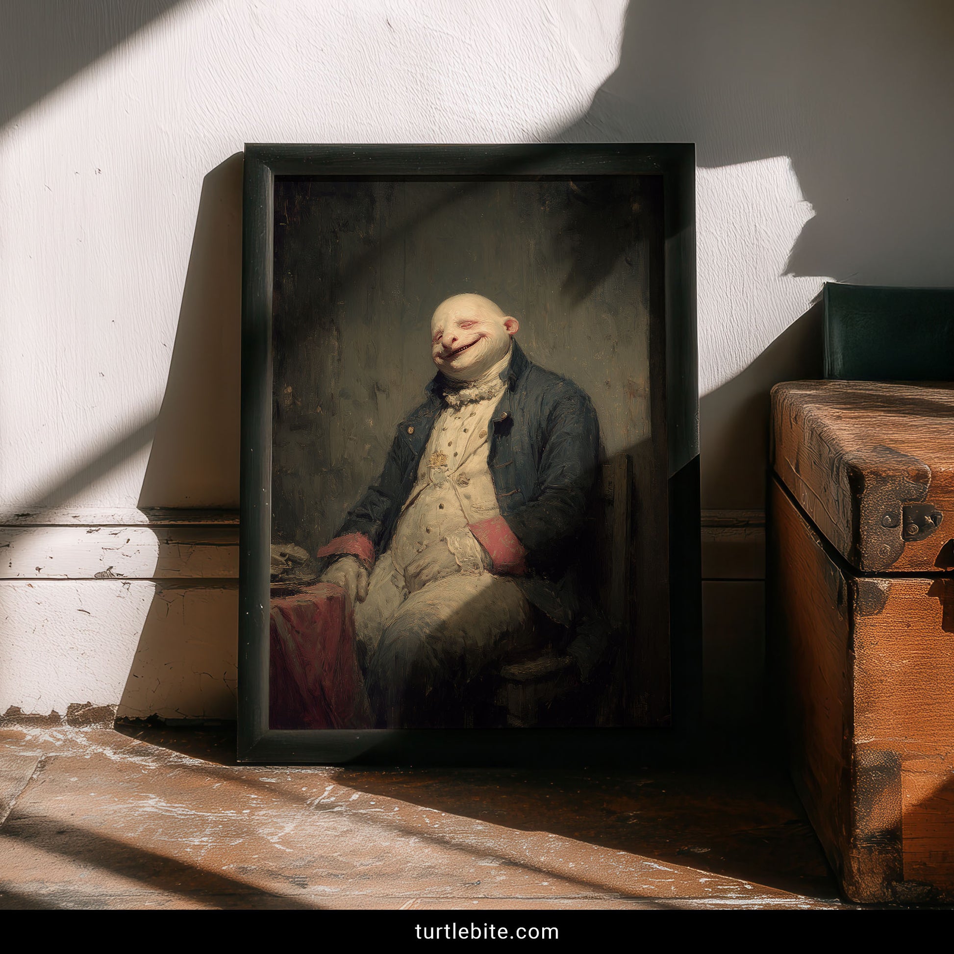 Dark art baroque portrait poster of bizarre aristocratic figure in period costume