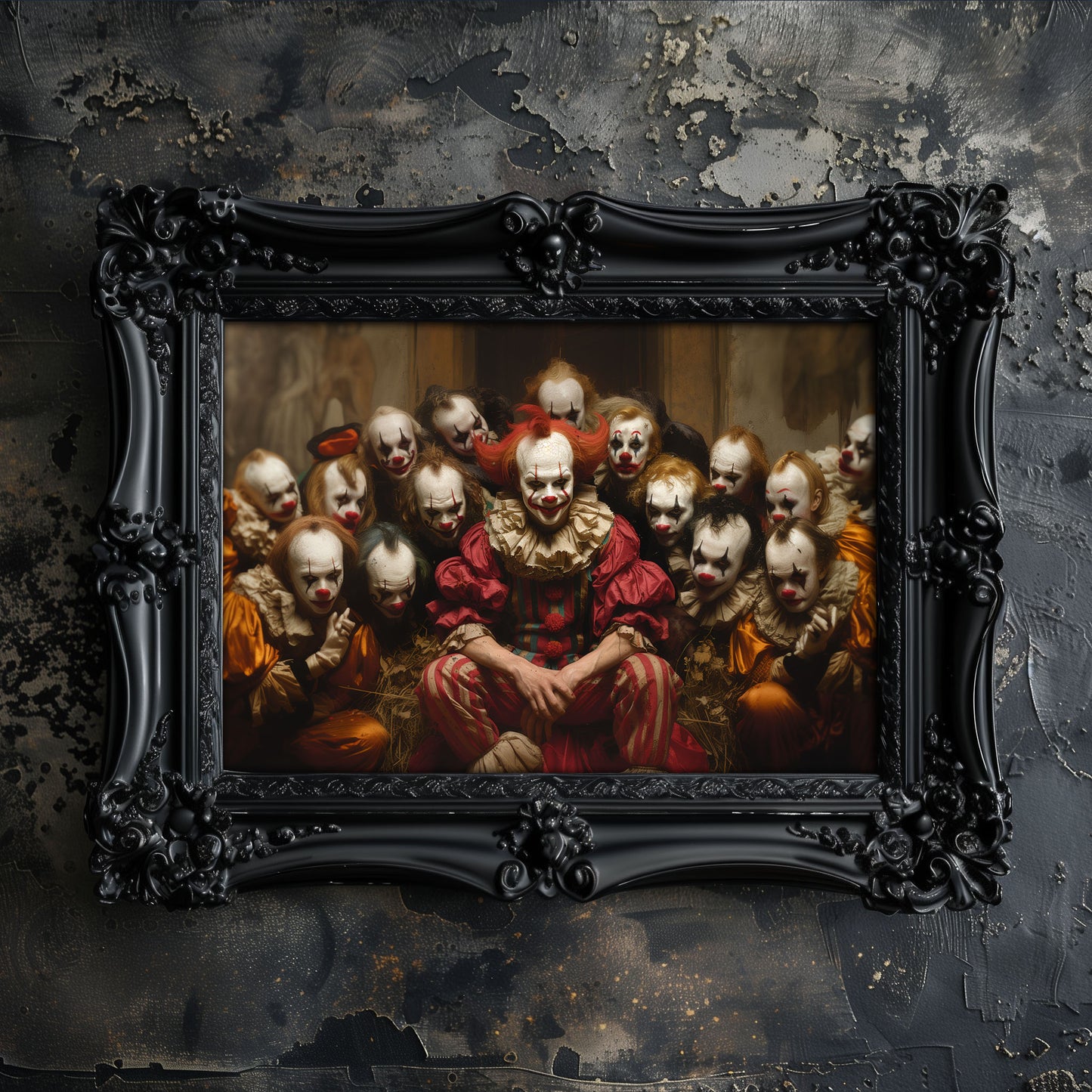 Bizarre Clown Family Poster: Creepy Clowncore Gothic Wall Art