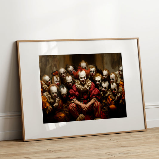 Bizarre Clown Family Poster: Creepy Clowncore Gothic Wall Art