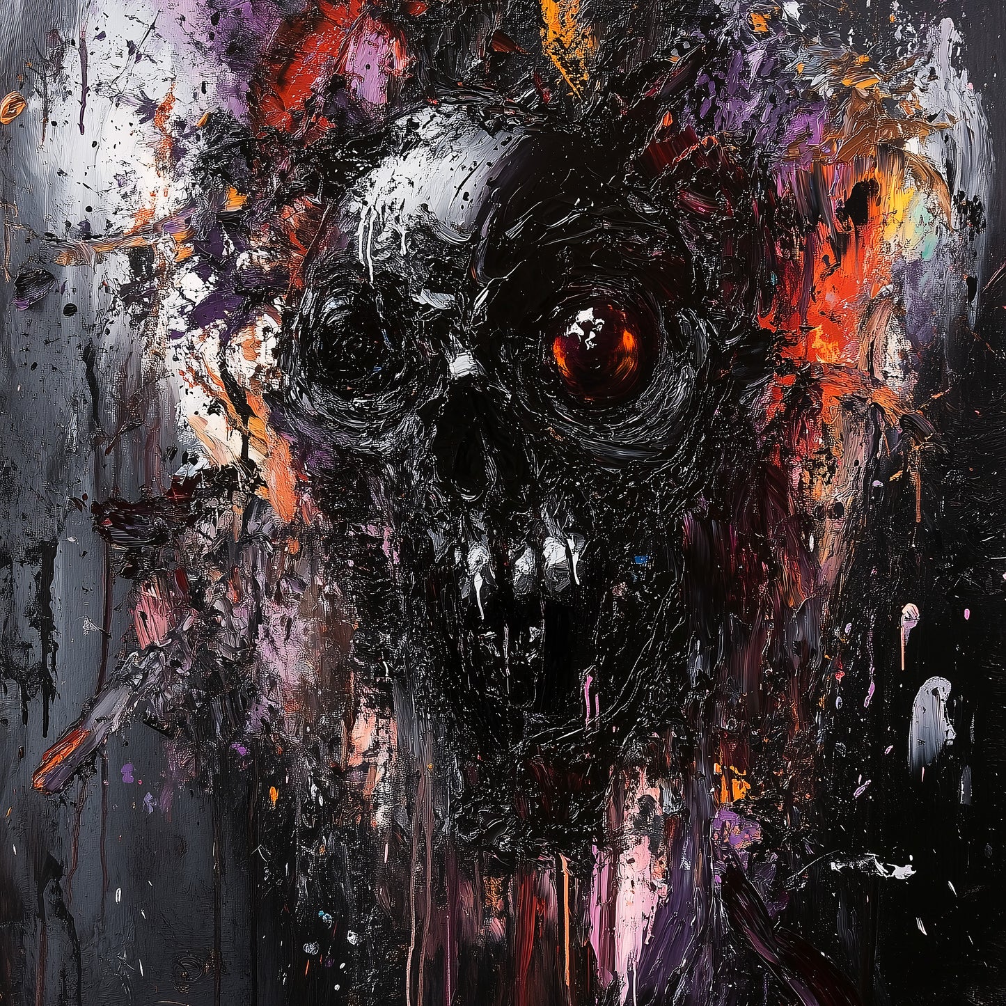 Dark Abstract Gritty Skull Oil Painting Poster | Whimsical Dark Aesthetic Wall Art for Living Room