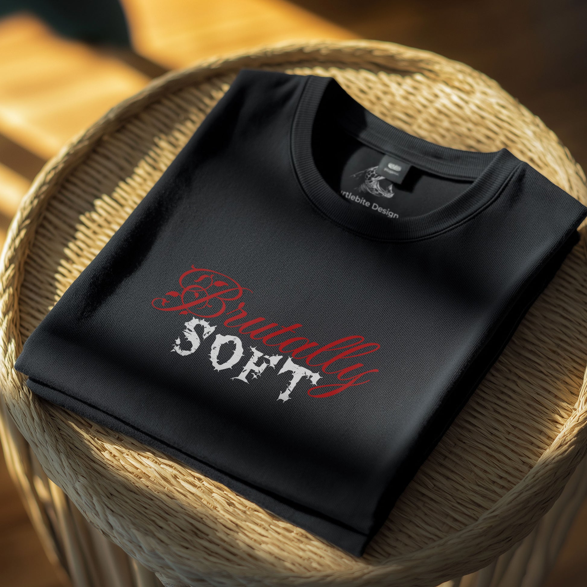 Gothic style t-shirt displaying visual oxymoron typography art in red and white