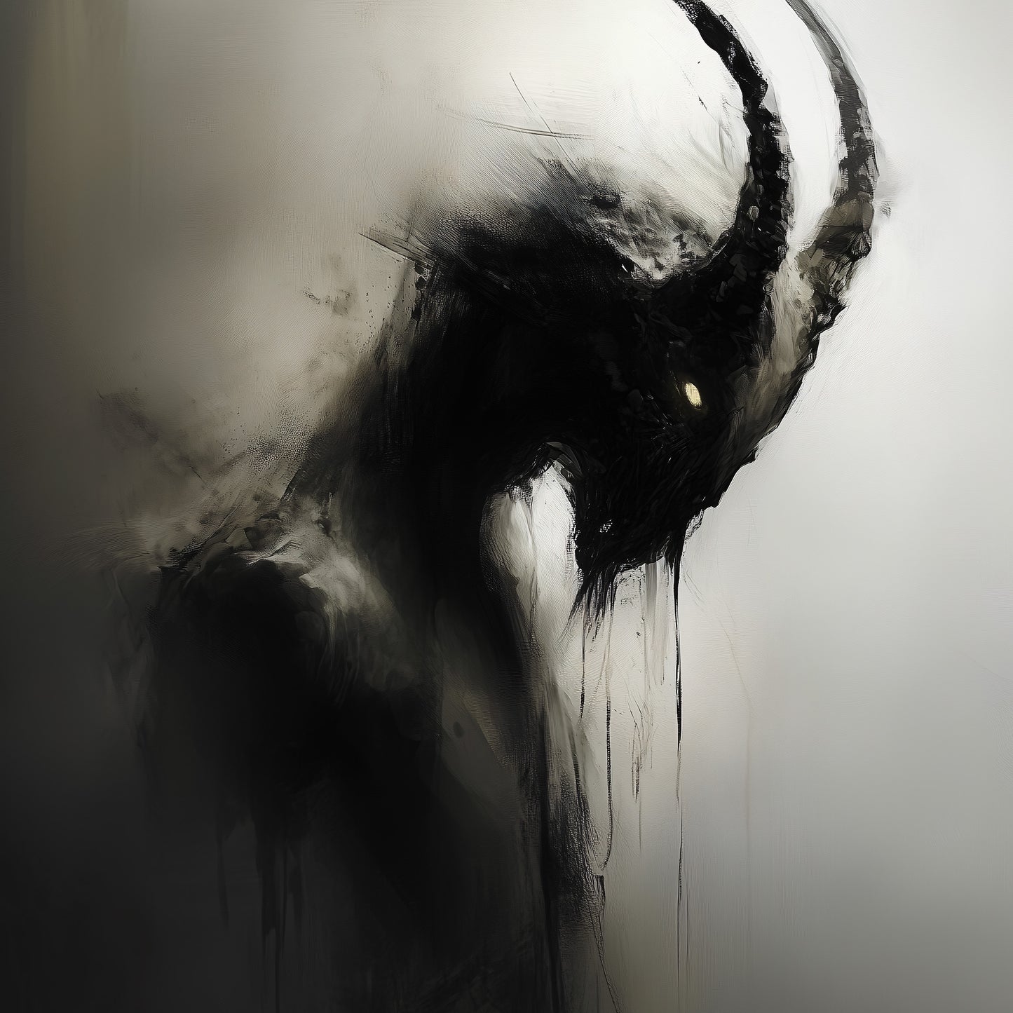 Dark Capricorn Creature Painting Poster, Creepy Mysterious Wall Art, Spooky Whimsigoth Print