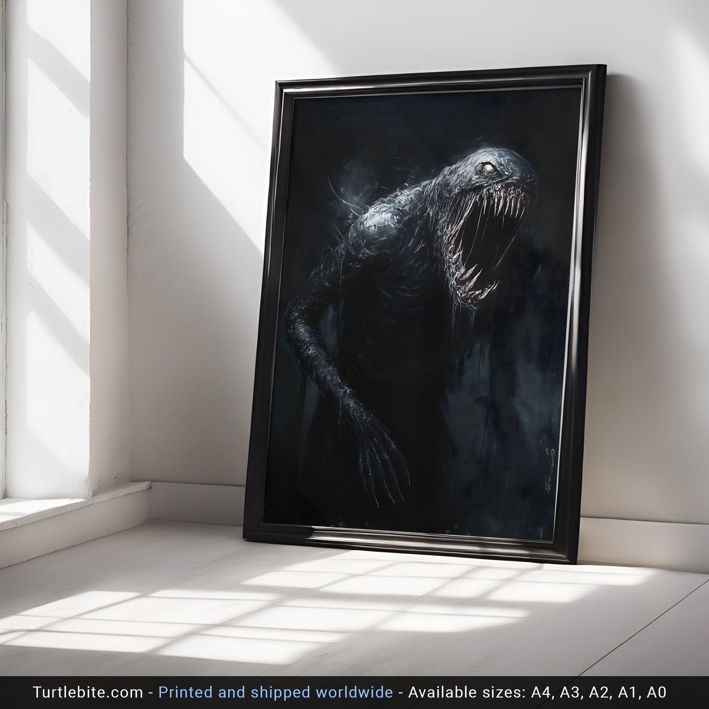 Chilling Teeth-Baring Ghoul Oil Painting Poster for Creepy Decor - Bizarre Dark Monster Artwork Print