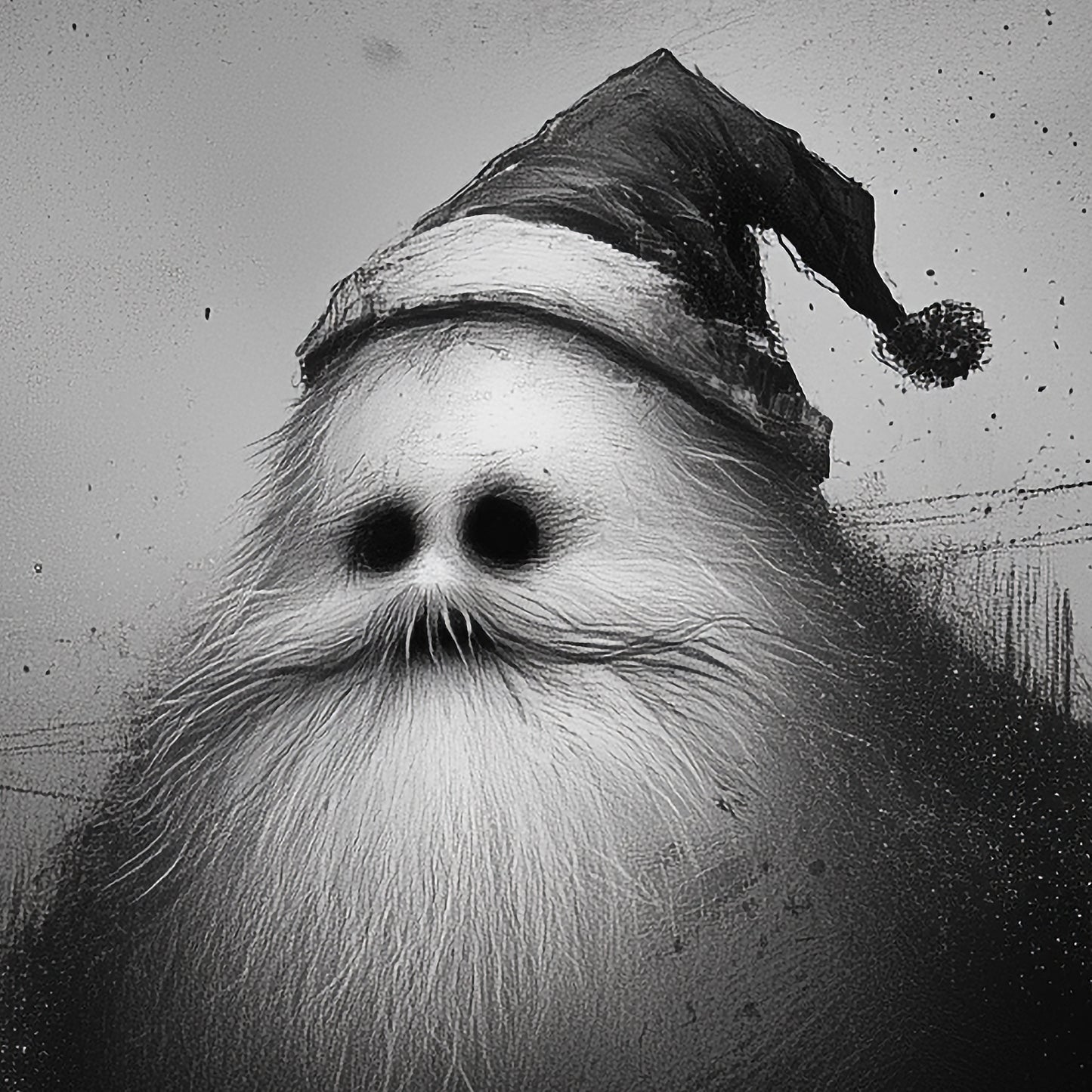 Lonely Santa Claus Illustration - Unique Melancholic Christmas Decor - Moody Black and White Painting Poster