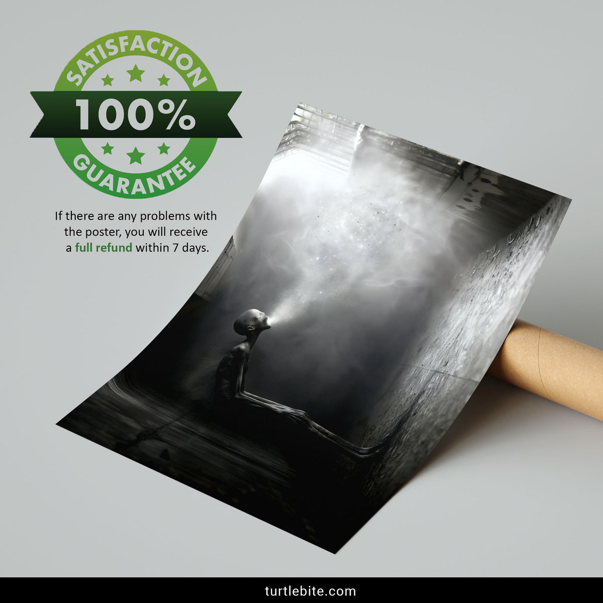 Creepy Creature Art Poster – Grayscale Horror Print