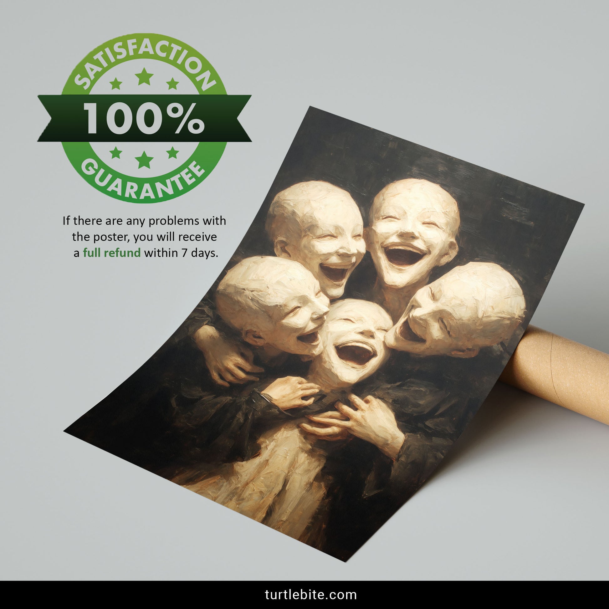 Macabre wall art depicting eerie children in sepia tones with psychological horror aesthetic