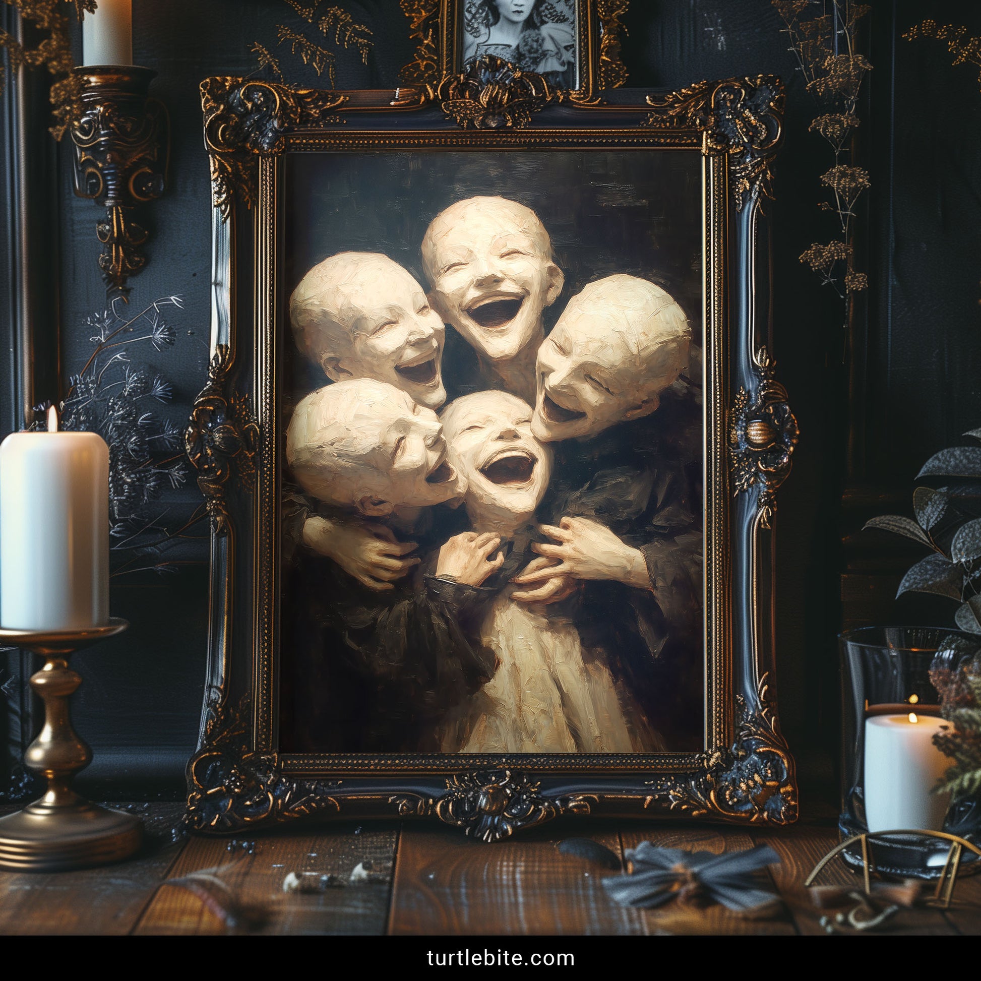 Disturbing dark humor poster featuring unsettling group of children with exaggerated expressions