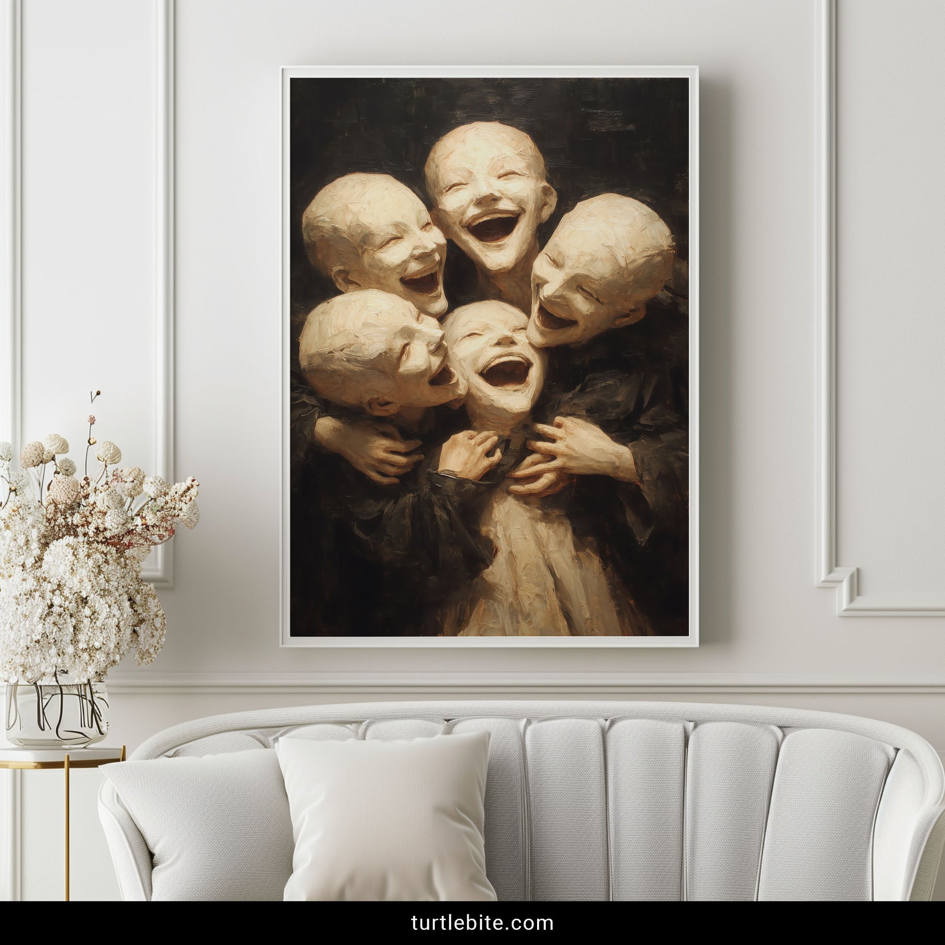 Disturbing dark humor poster featuring unsettling group of children with exaggerated expressions