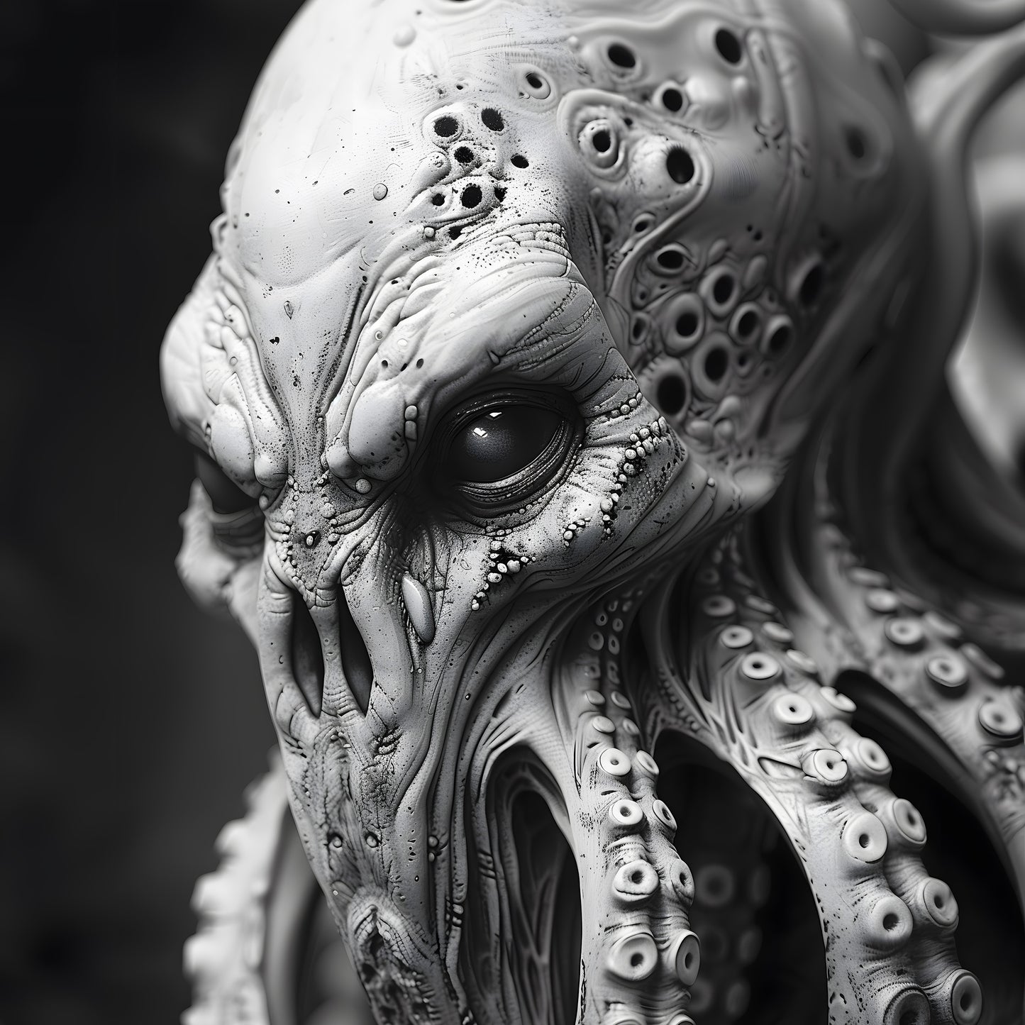 Creepy Octopus Head Poster - Black and White Monster Wall Art