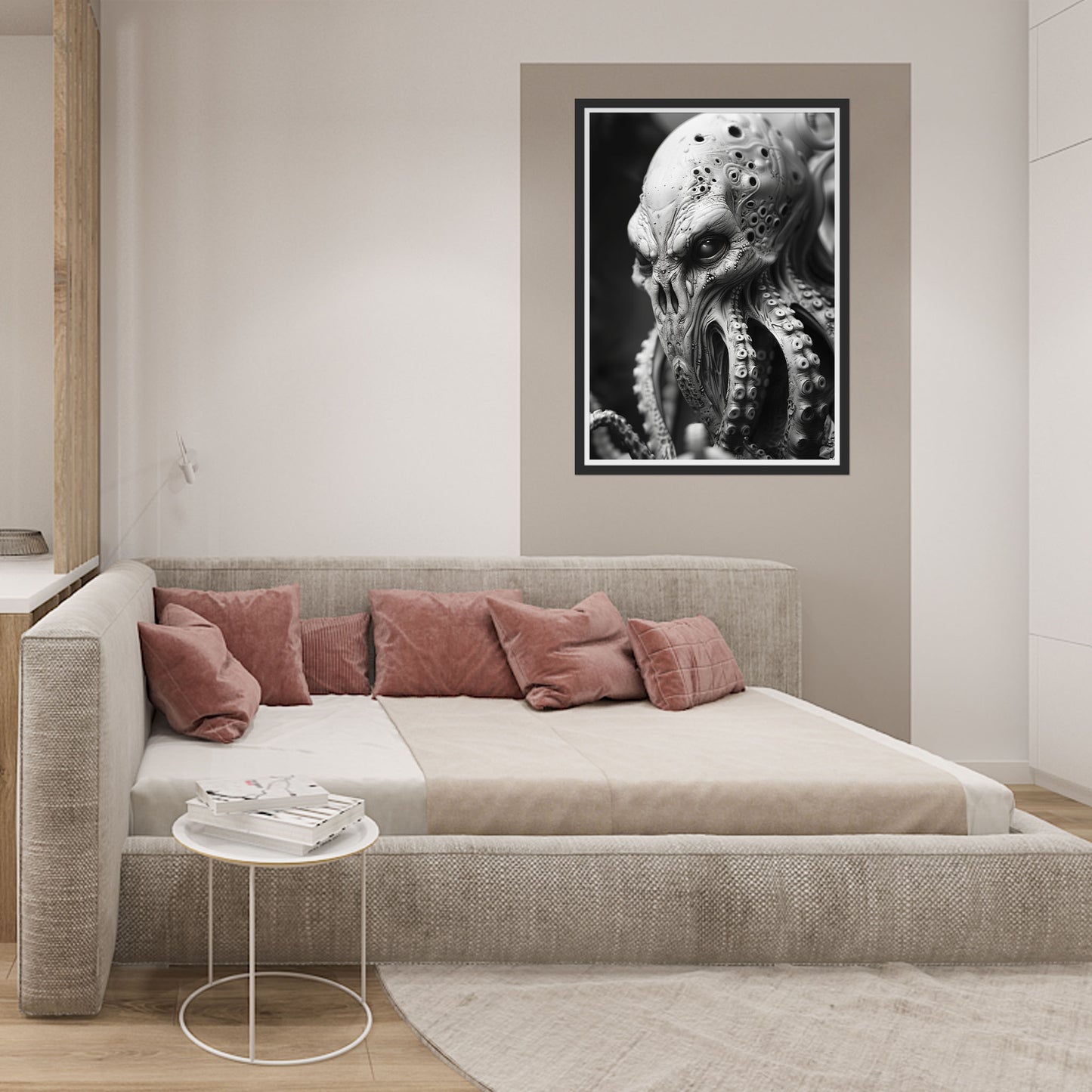 Creepy Octopus Head Poster - Black and White Monster Wall Art