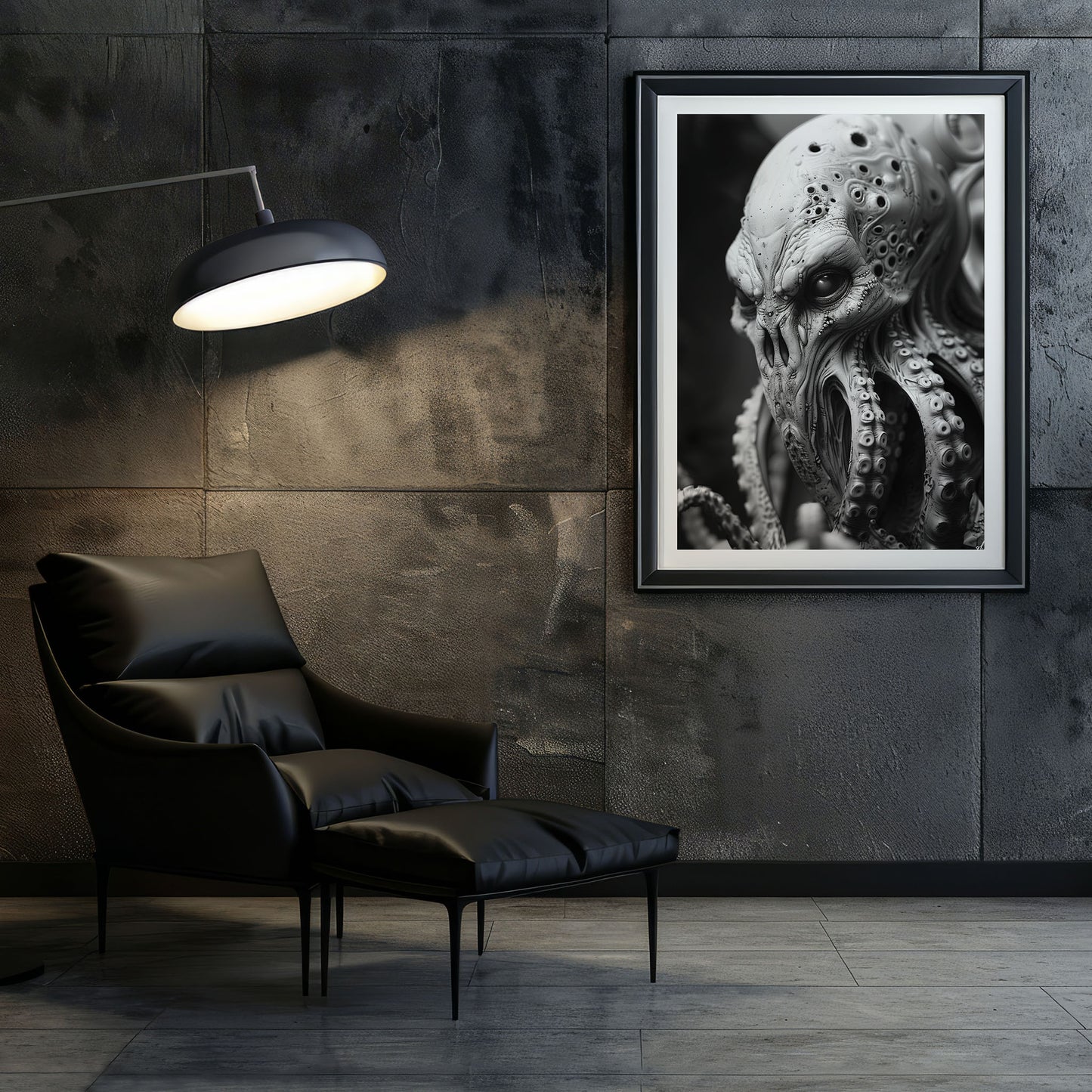 Creepy Octopus Head Poster - Black and White Monster Wall Art