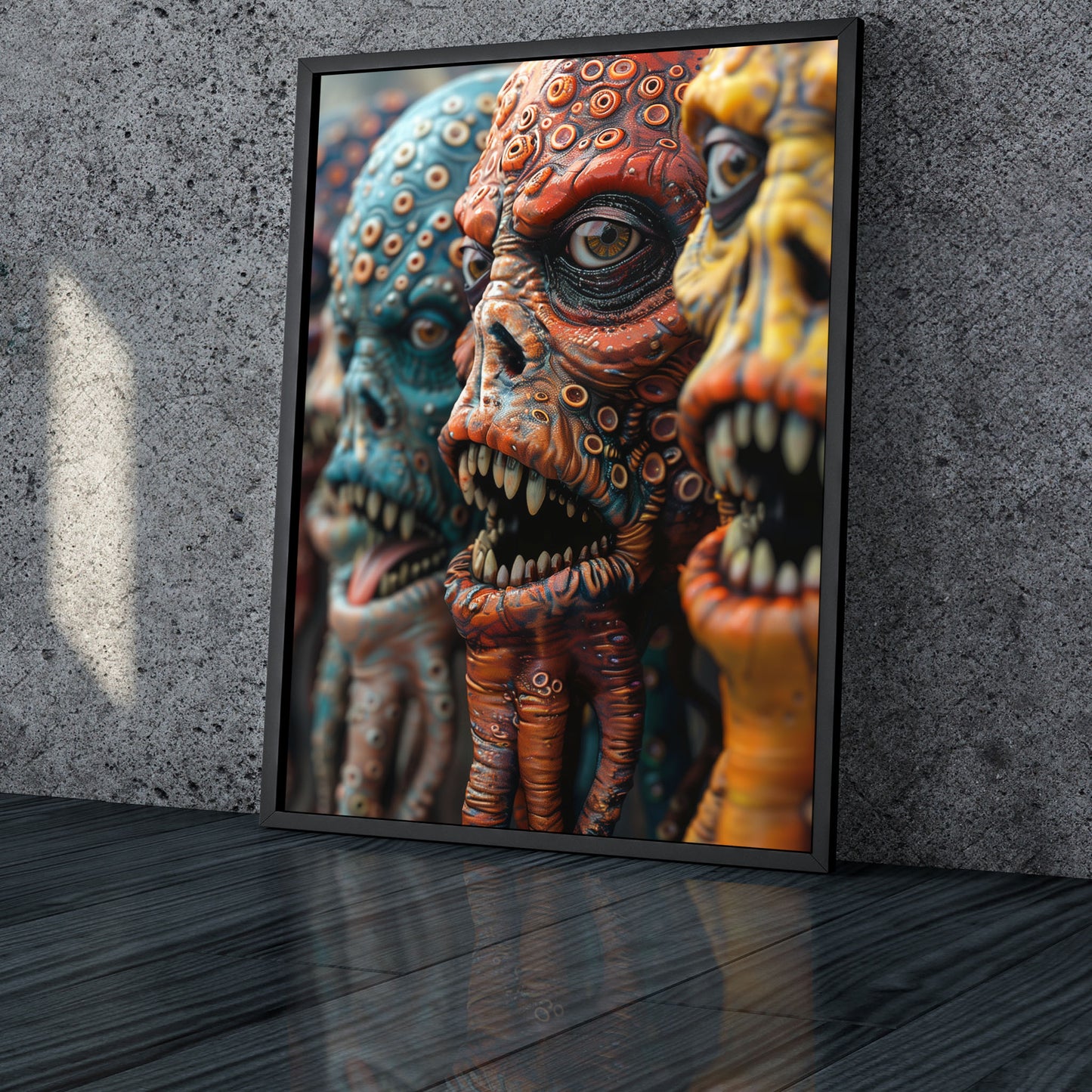 Creepy Wall Art Print featuring Colorful Monster Heads