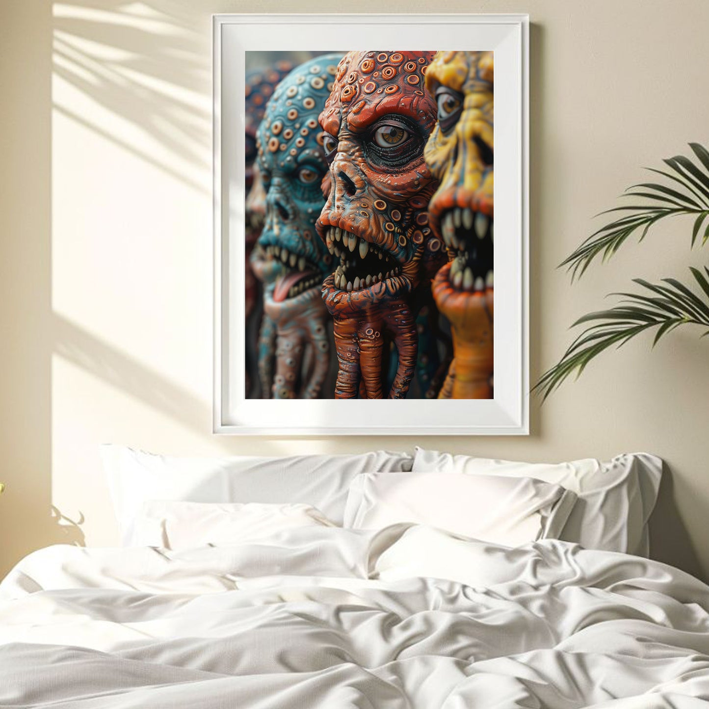 Creepy Wall Art Print featuring Colorful Monster Heads