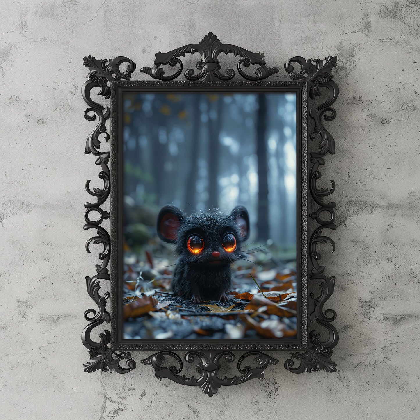 Cute Little Creepy Creature in Dark Forest - Gothic Wall Art