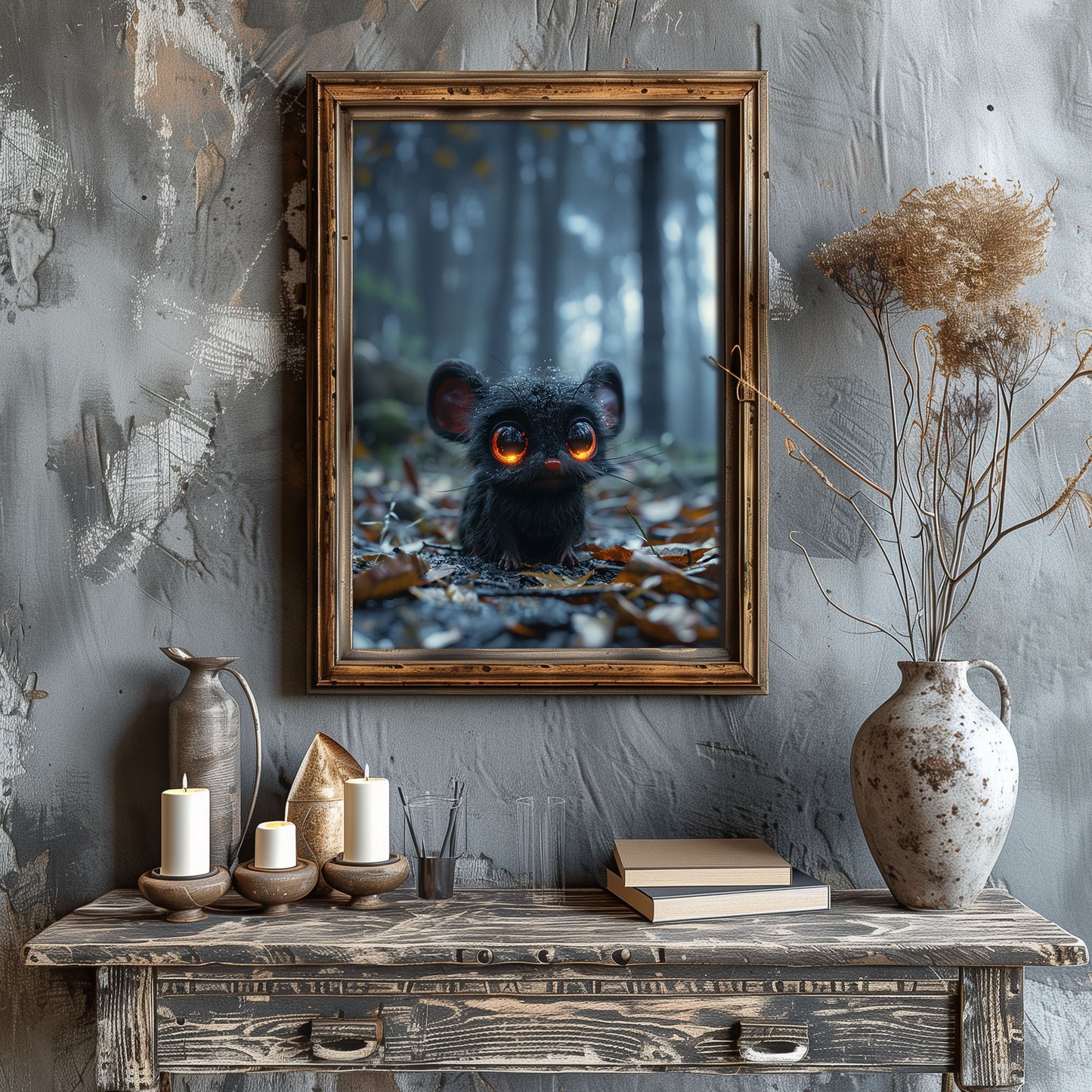 Cute Little Creepy Creature in Dark Forest - Gothic Wall Art