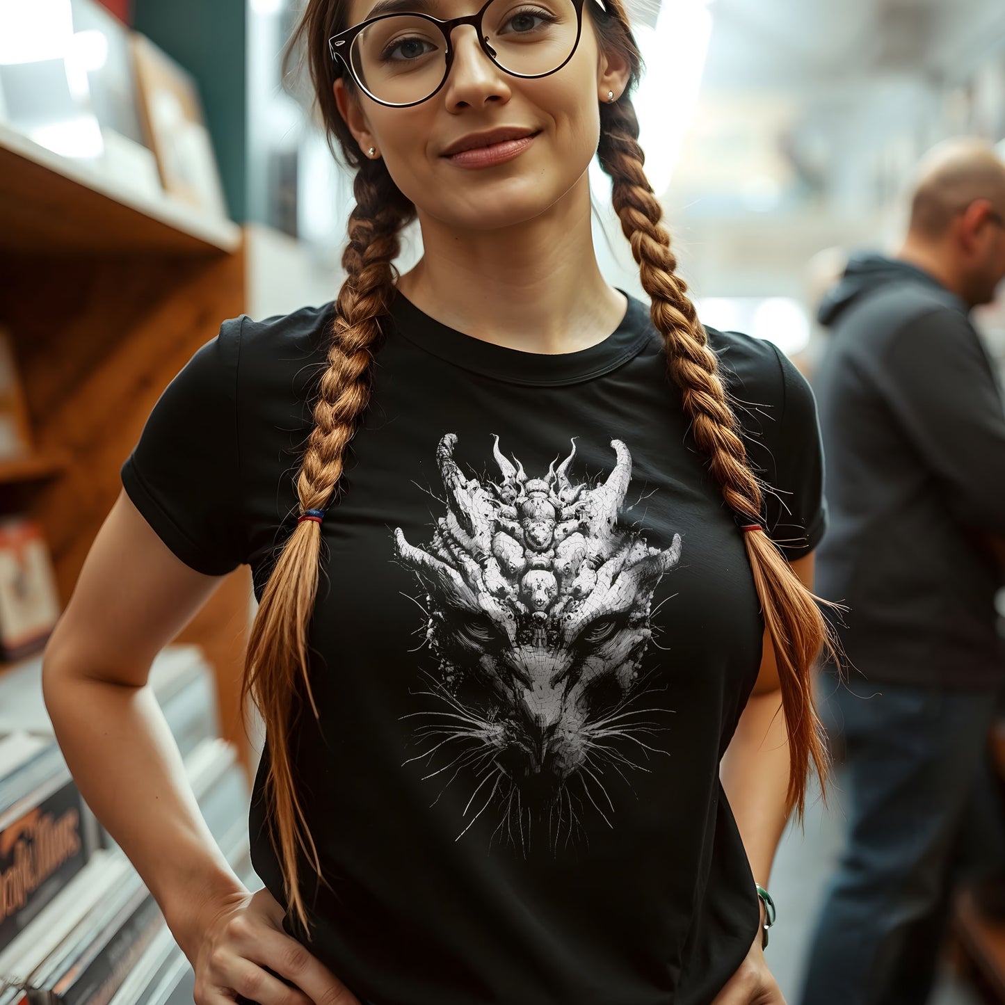 Alternative fashion shirt showcasing mystical horned beast with piercing eyes