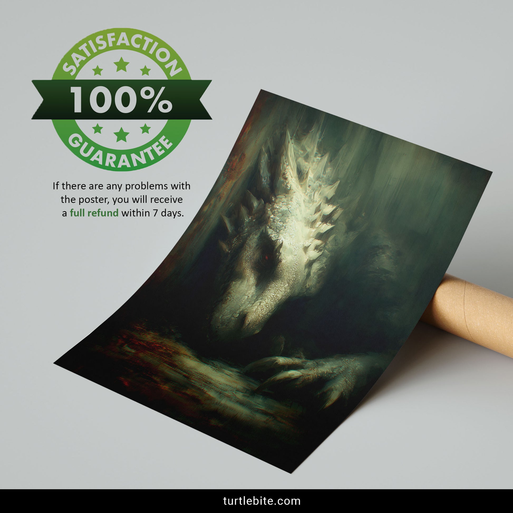 Moody dragon painting with vintage oil painting style, surreal horror art for alternative home decor