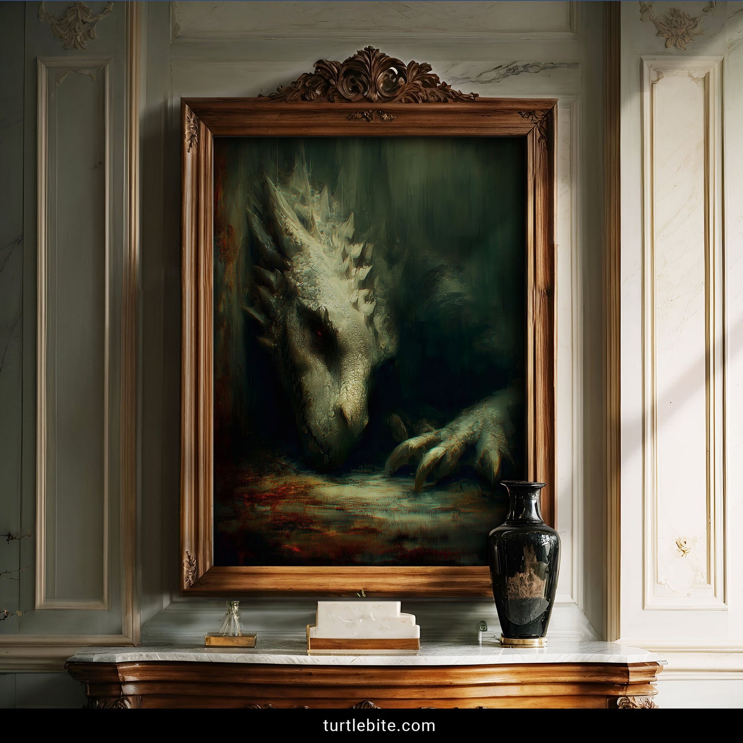Bizarre creature art print showing menacing dragon, ideal gift for dark art and fantasy enthusiasts