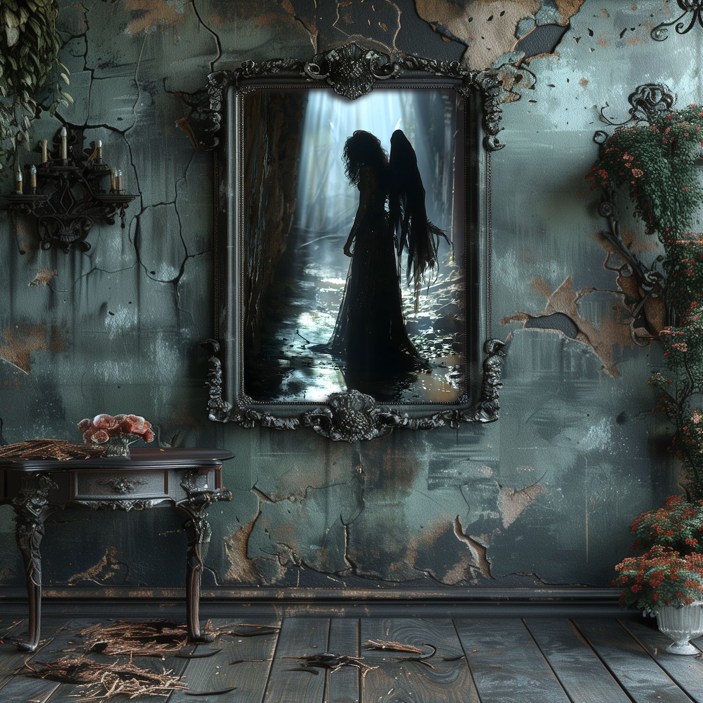 Dark Gothic Angel Poster: Stranded in Muddy Forest