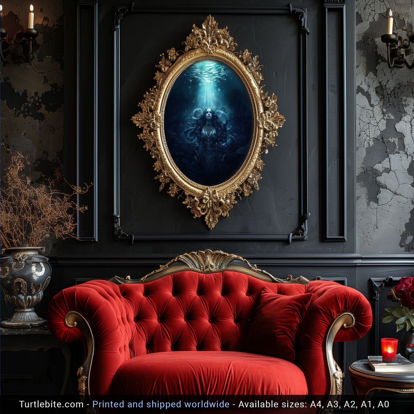 Dark Mermaid Art Print | Underwater Gothic Wall Decor