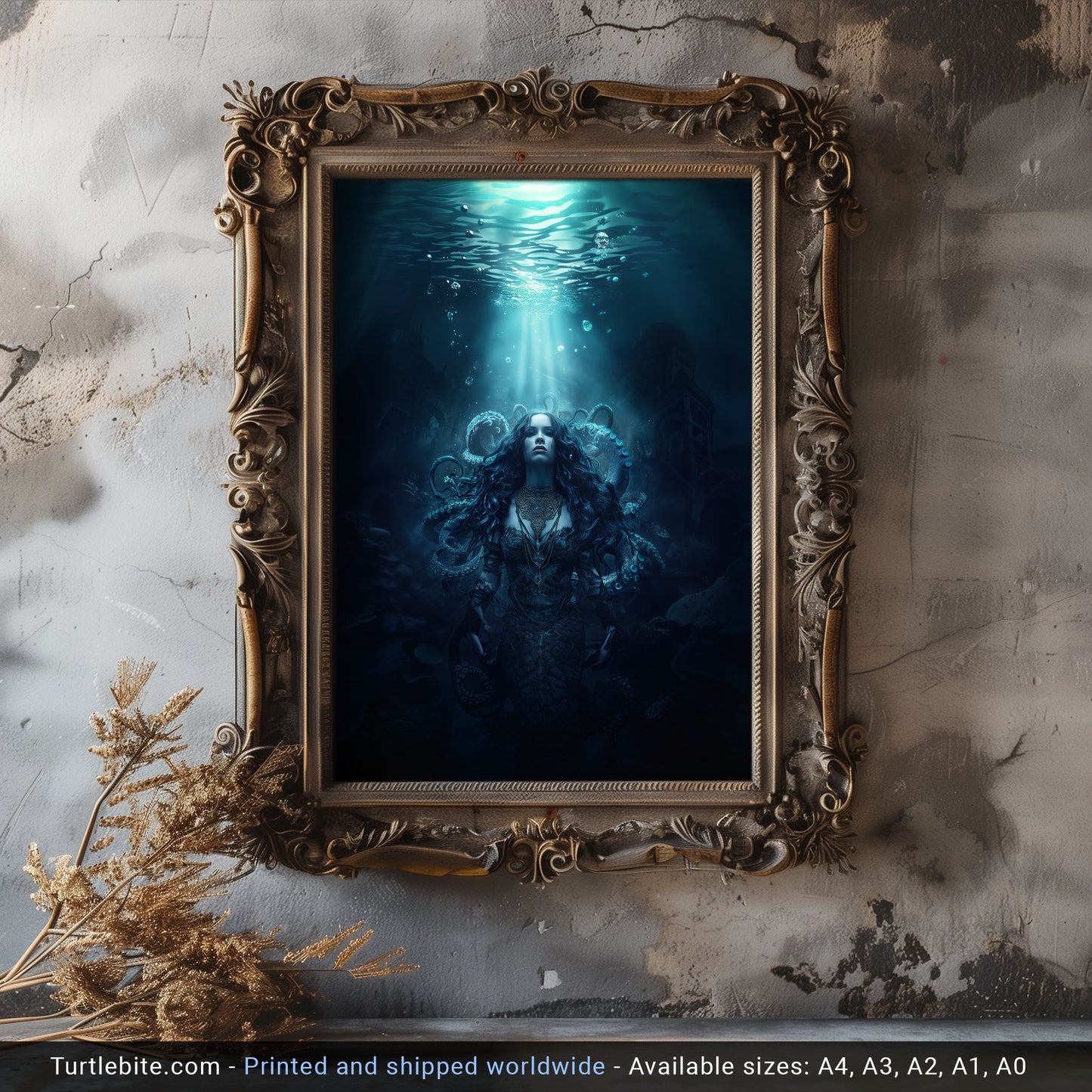 Dark Mermaid Art Print | Underwater Gothic Wall Decor