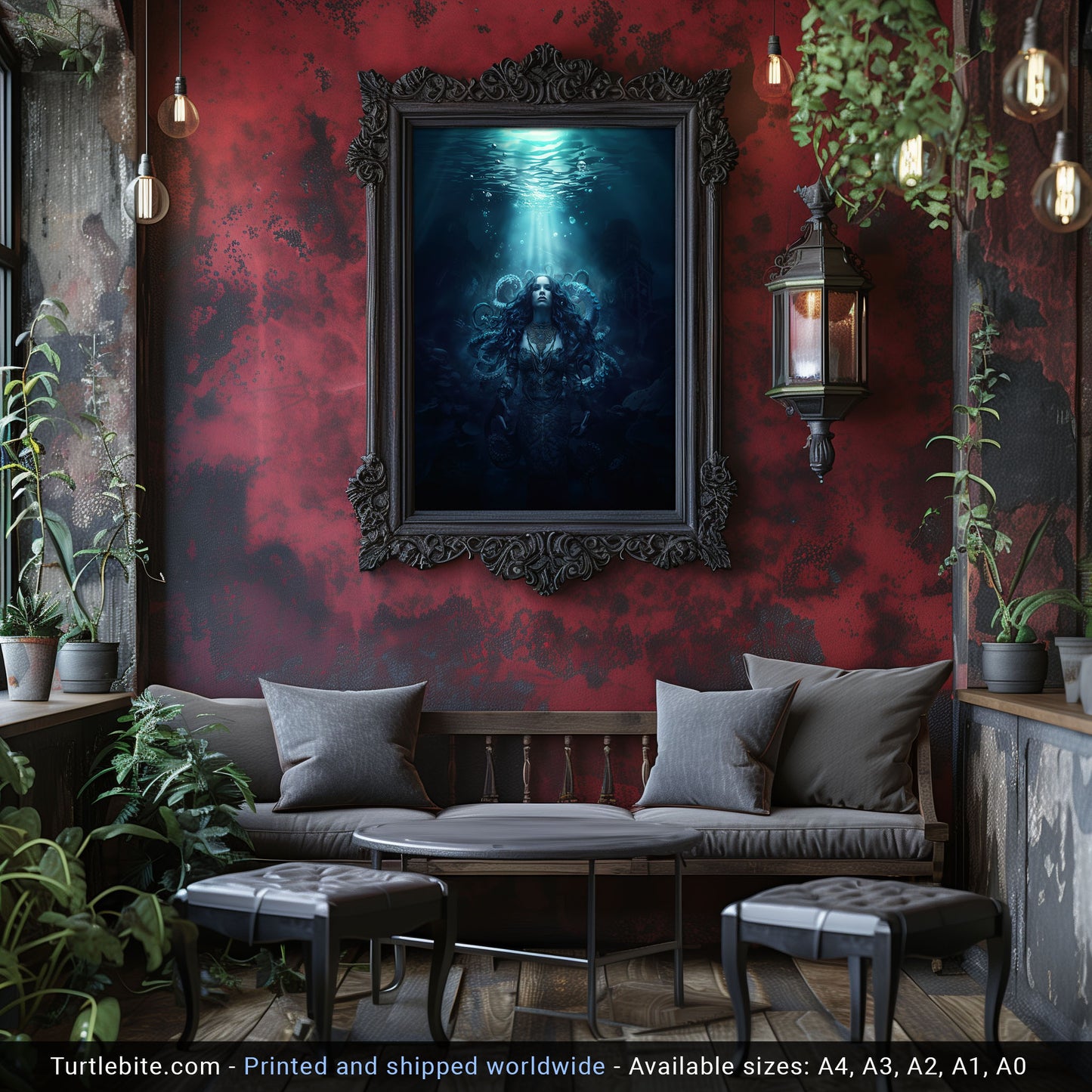 Dark Mermaid Art Print | Underwater Gothic Wall Decor
