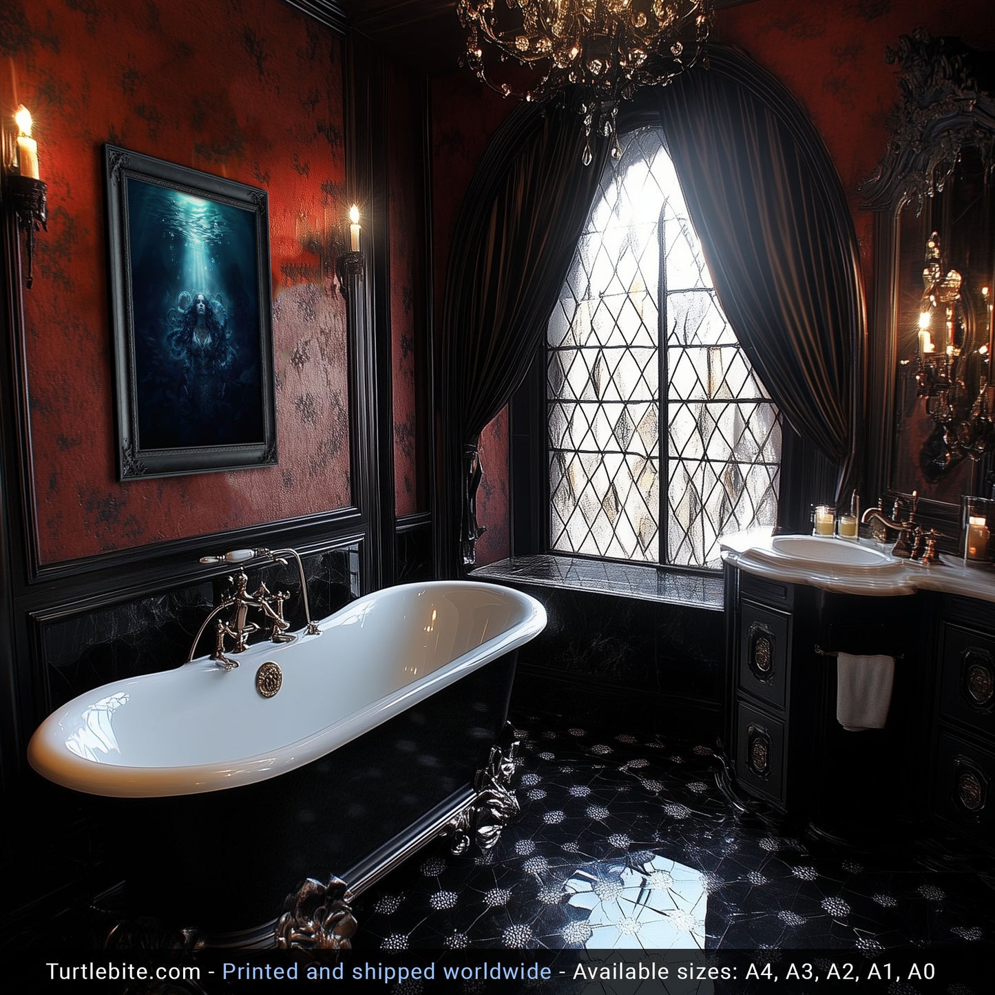 Dark Mermaid Art Print | Underwater Gothic Wall Decor
