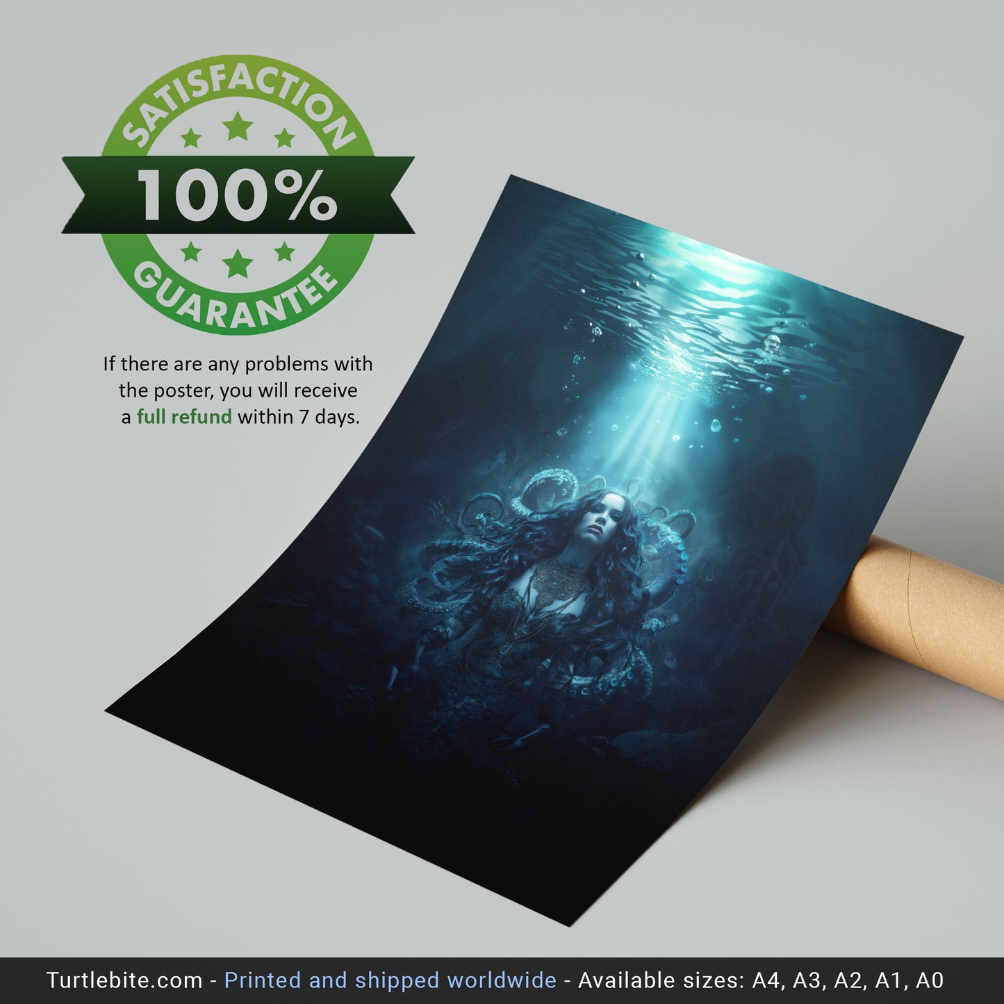 Dark Mermaid Art Print | Underwater Gothic Wall Decor