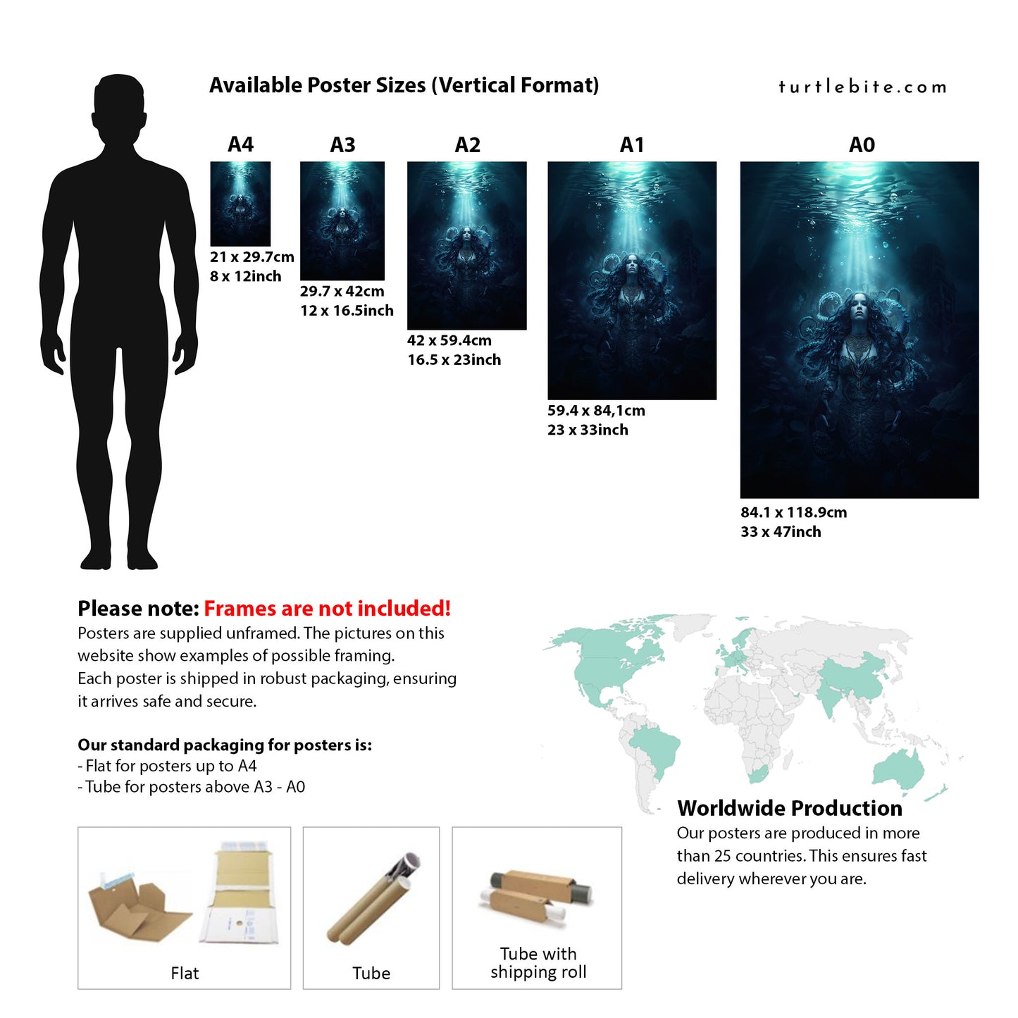 Dark Mermaid Art Print | Underwater Gothic Wall Decor