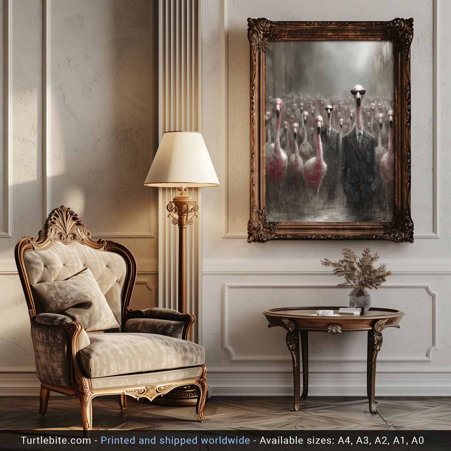 Dark Surreal Art Print - Flamingo Business Men Poster