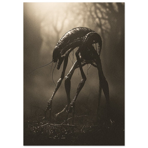 Creepy Insect Creature in Misty Forest Poster, Horror Wall Art
