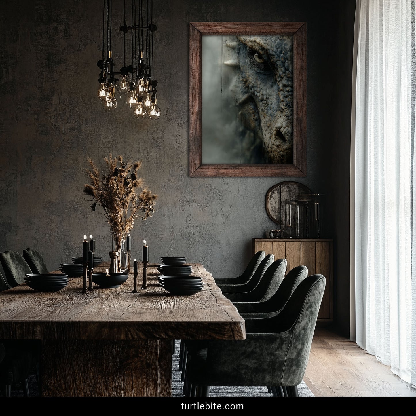 Mysterious dragon portrait blending human and reptilian features - unusual gothic creature artwork