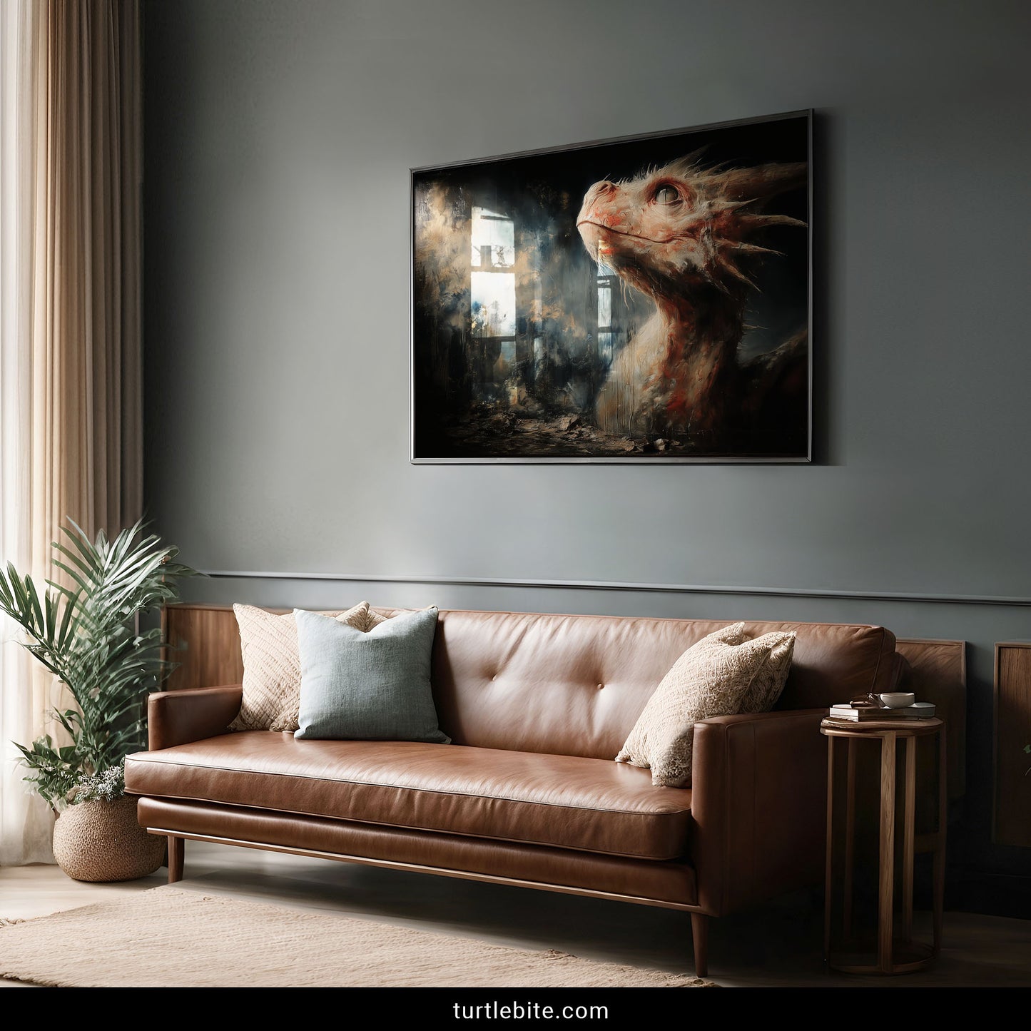Horror decor wall art showing ancient dragon rising through atmospheric gothic apocalypse