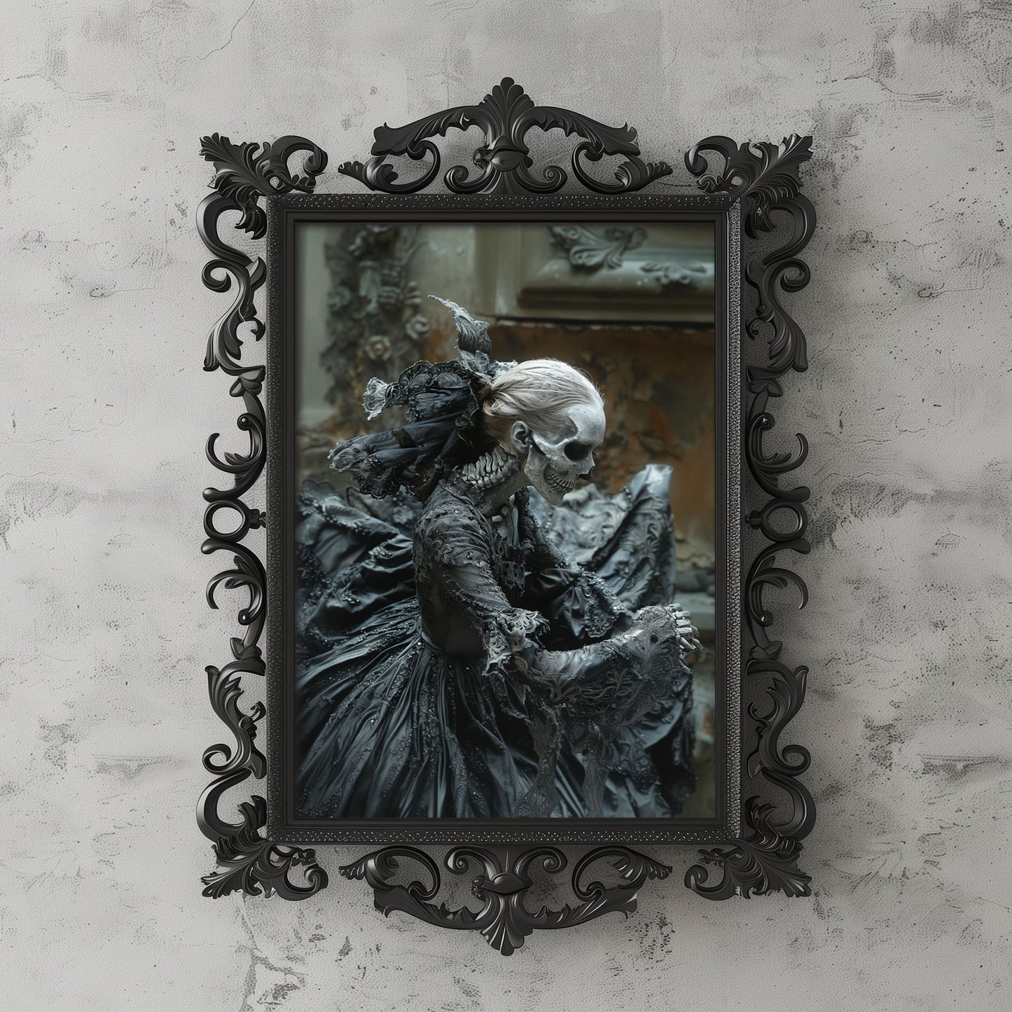 Eerie Gothic Skeletal Beauty Wall Art - Macabre Poster