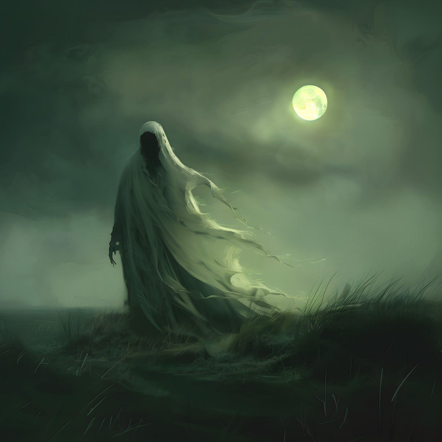 Eerie Moonlight Ghost Wall Art - Haunting Decor for a Dark Space