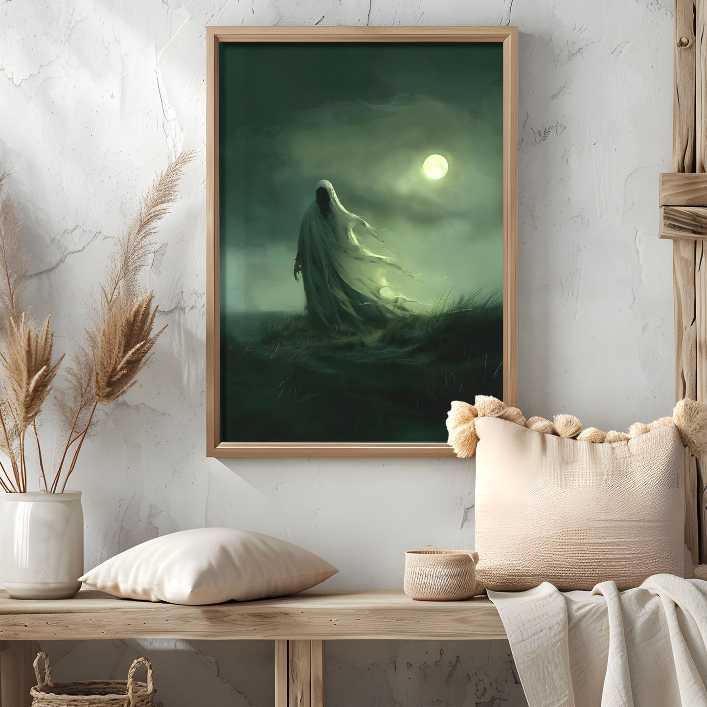 Eerie Moonlight Ghost Wall Art - Haunting Decor for a Dark Space