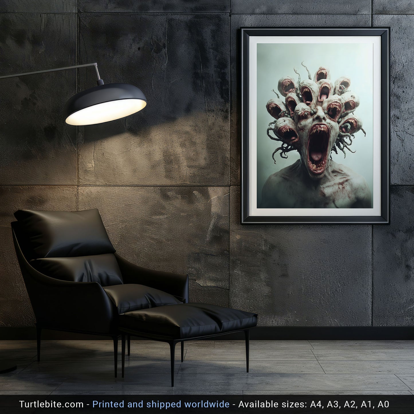 Fierce Multi-Headed Monster Print - Creepy Dark Art Poster - Extra Large Surreal Gory Wall Art