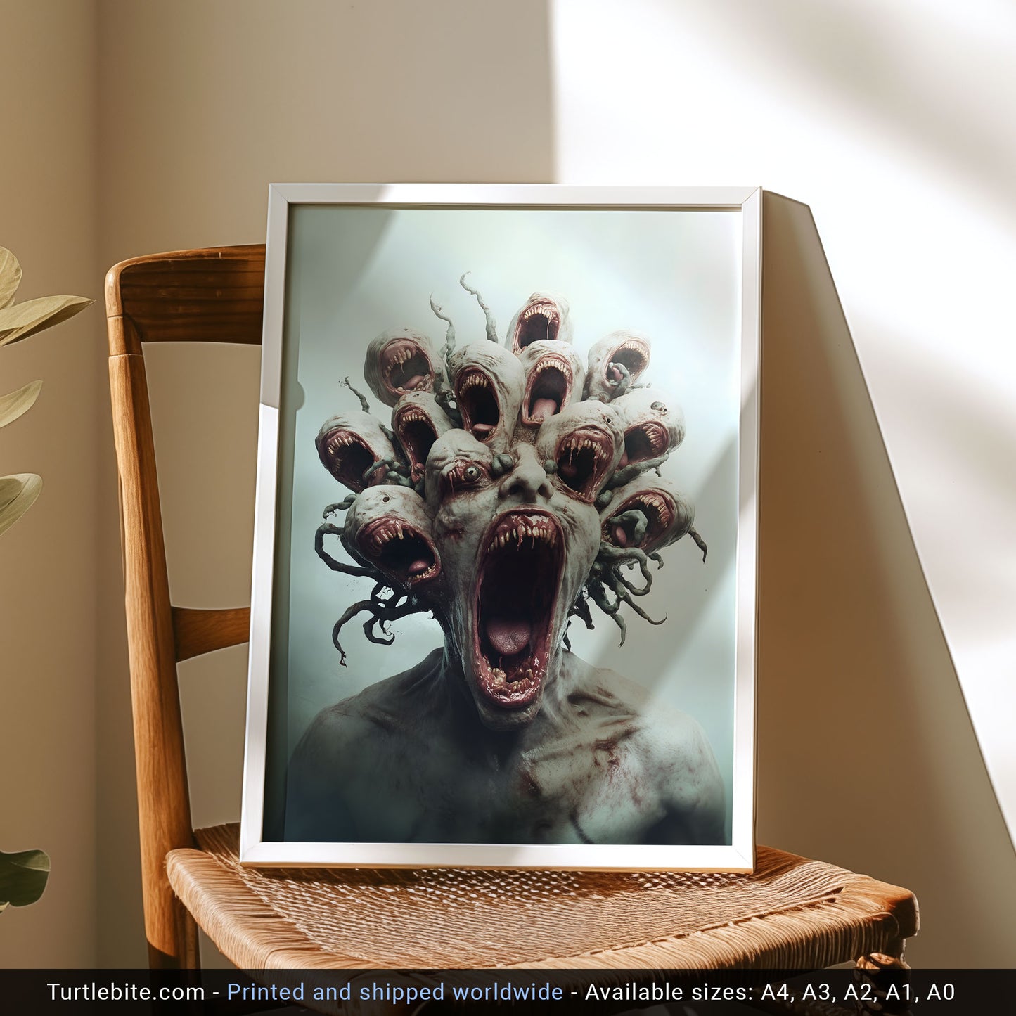 Fierce Multi-Headed Monster Print - Creepy Dark Art Poster - Extra Large Surreal Gory Wall Art