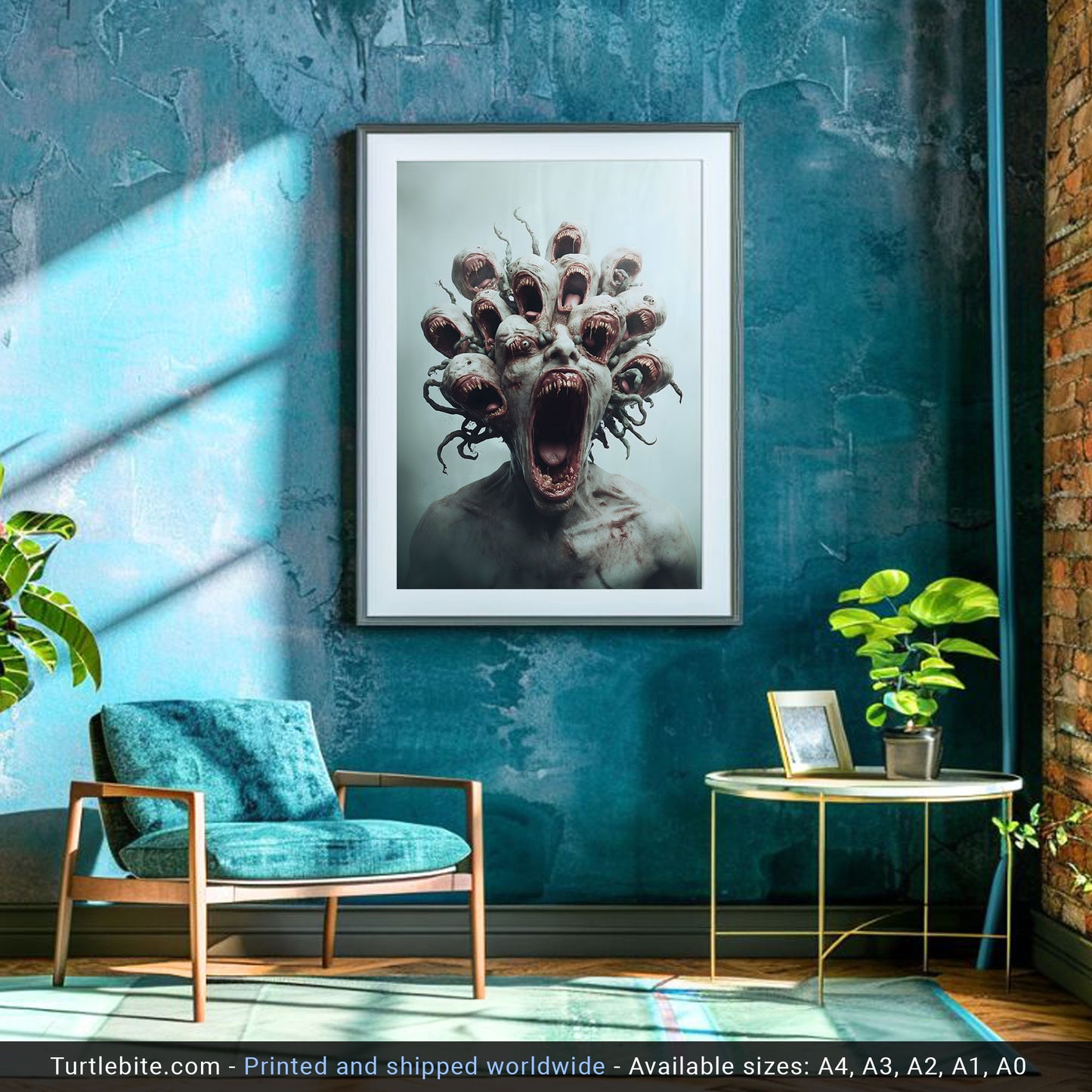 Fierce Multi-Headed Monster Print - Creepy Dark Art Poster - Extra Large Surreal Gory Wall Art