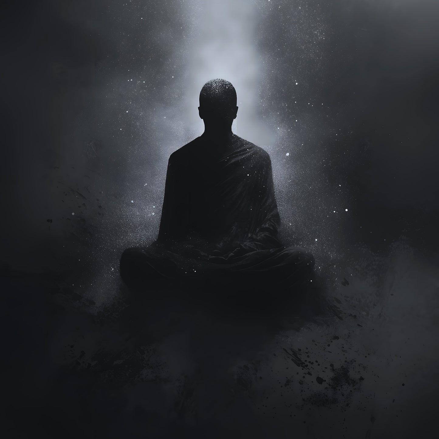 Dark Floating Yogi Painting Poster | Black and White Poster Art Print