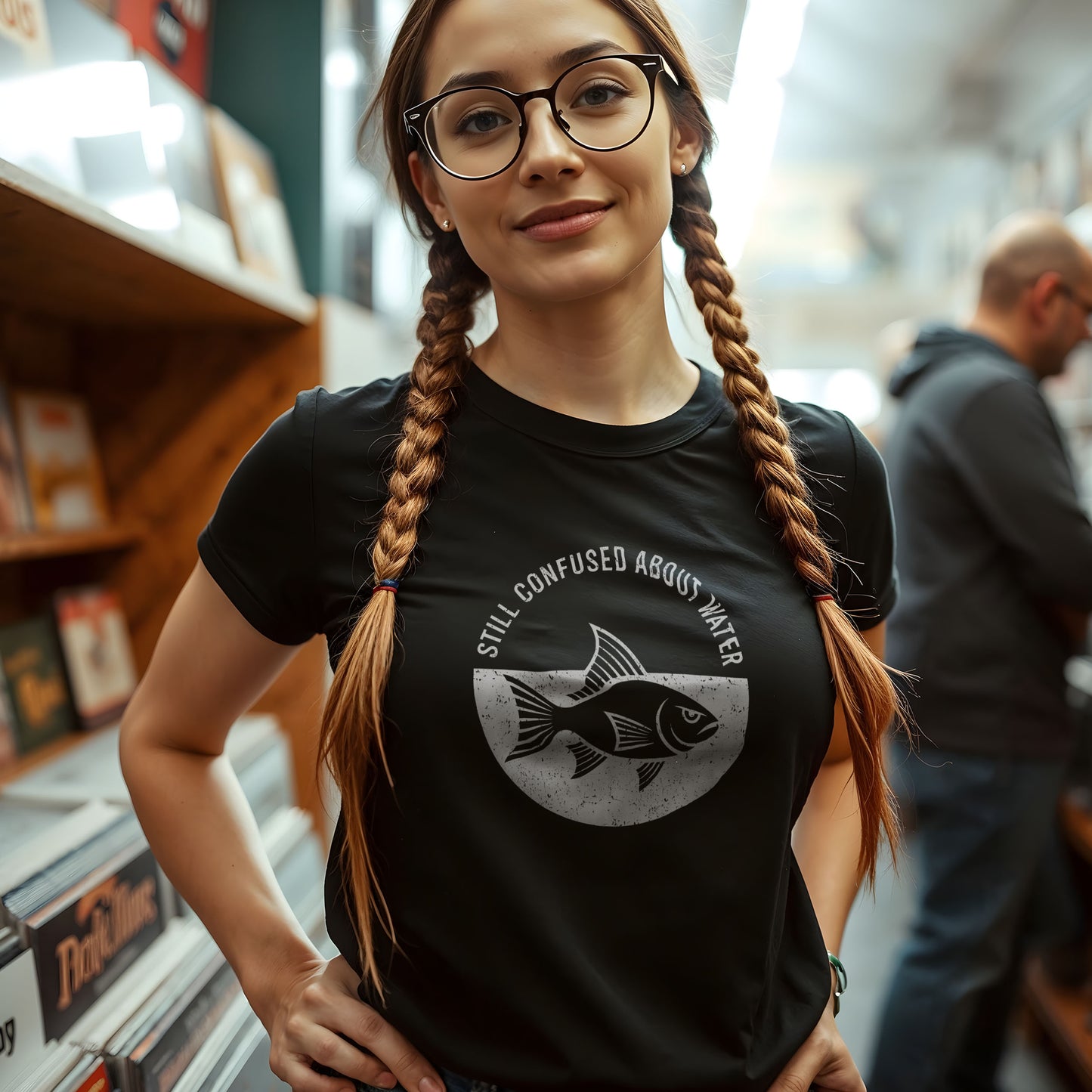 Absurd humor t-shirt showing confused fish design - perfect conversation starter for quirky fashion