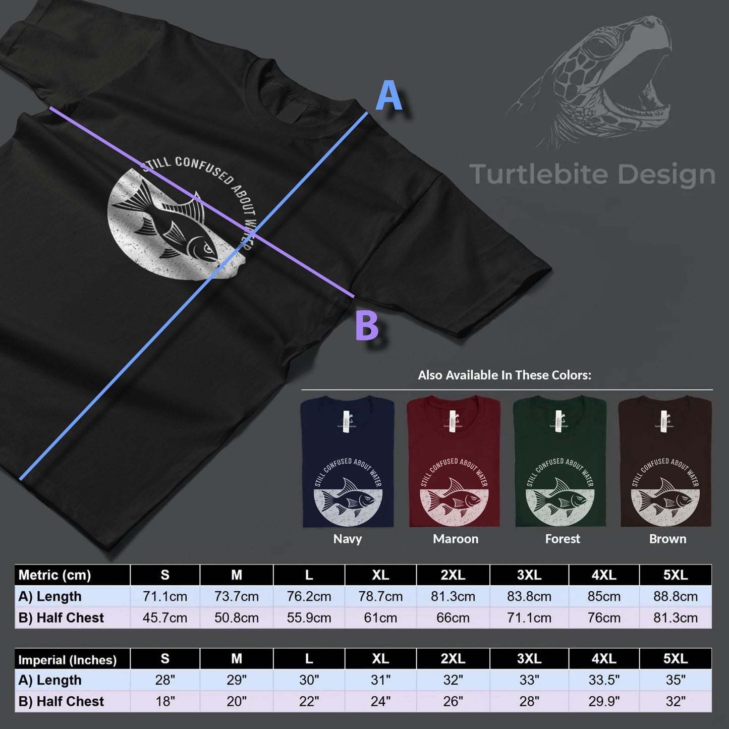 Absurd humor t-shirt showing confused fish design - perfect conversation starter for quirky fashion