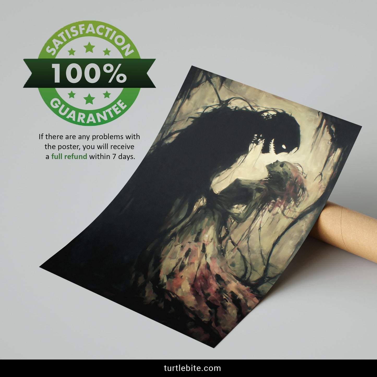 Memento mori wall art with spectral lovers in atmospheric gothic romance painting style