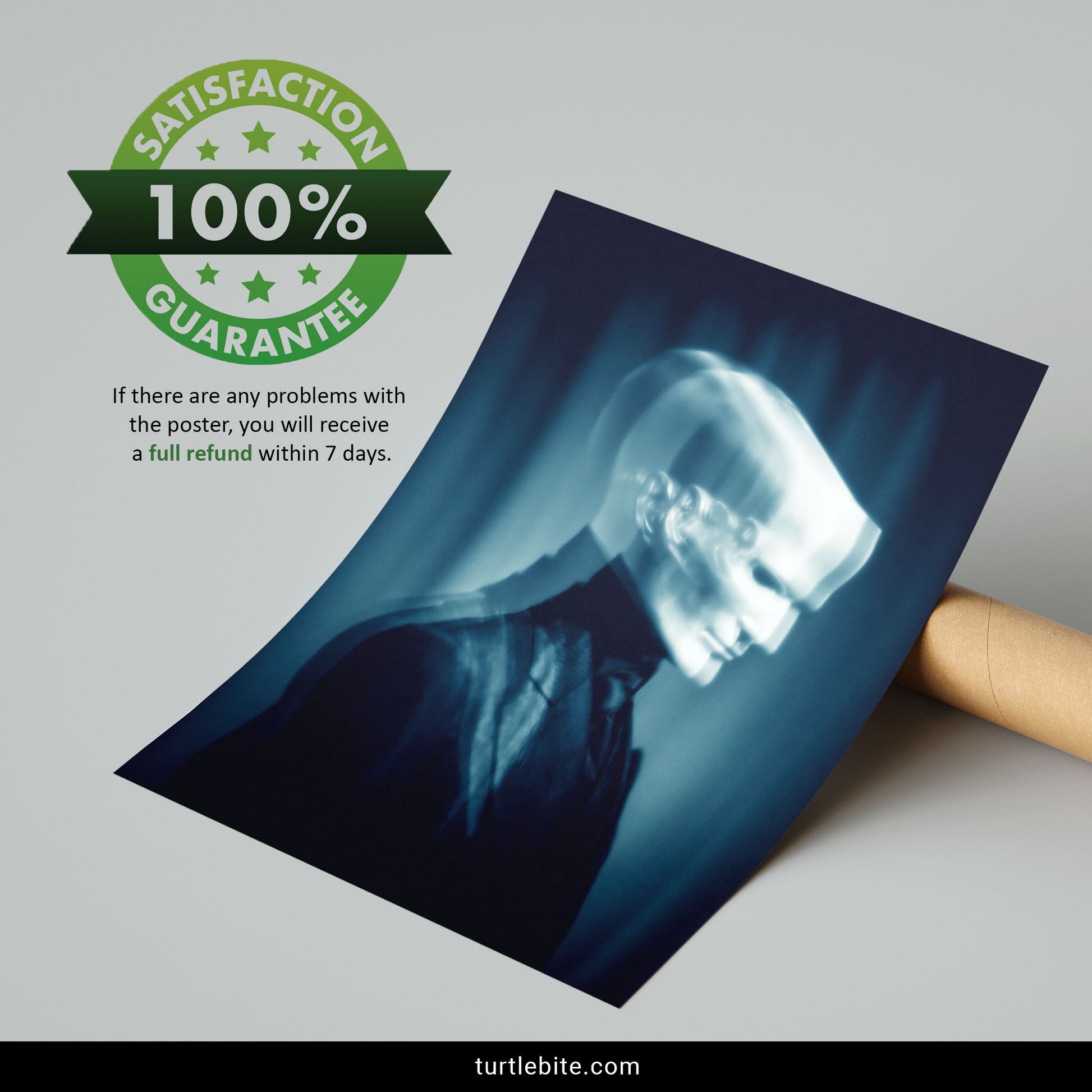 Haunting ghost portrait poster with motion blur effect, eerie spooky wall art for gothic home decor