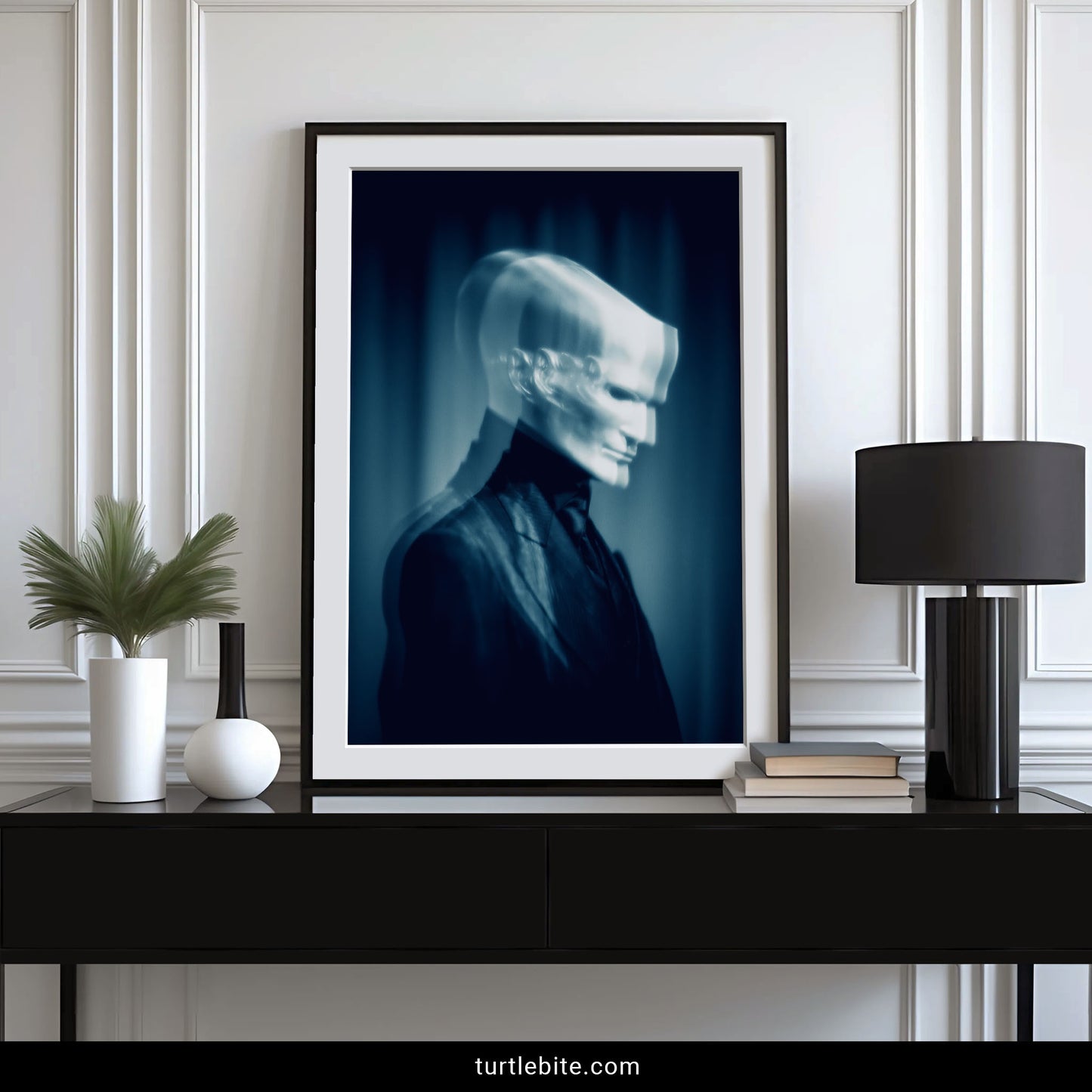 Haunting ghost portrait poster with motion blur effect, eerie spooky wall art for gothic home decor