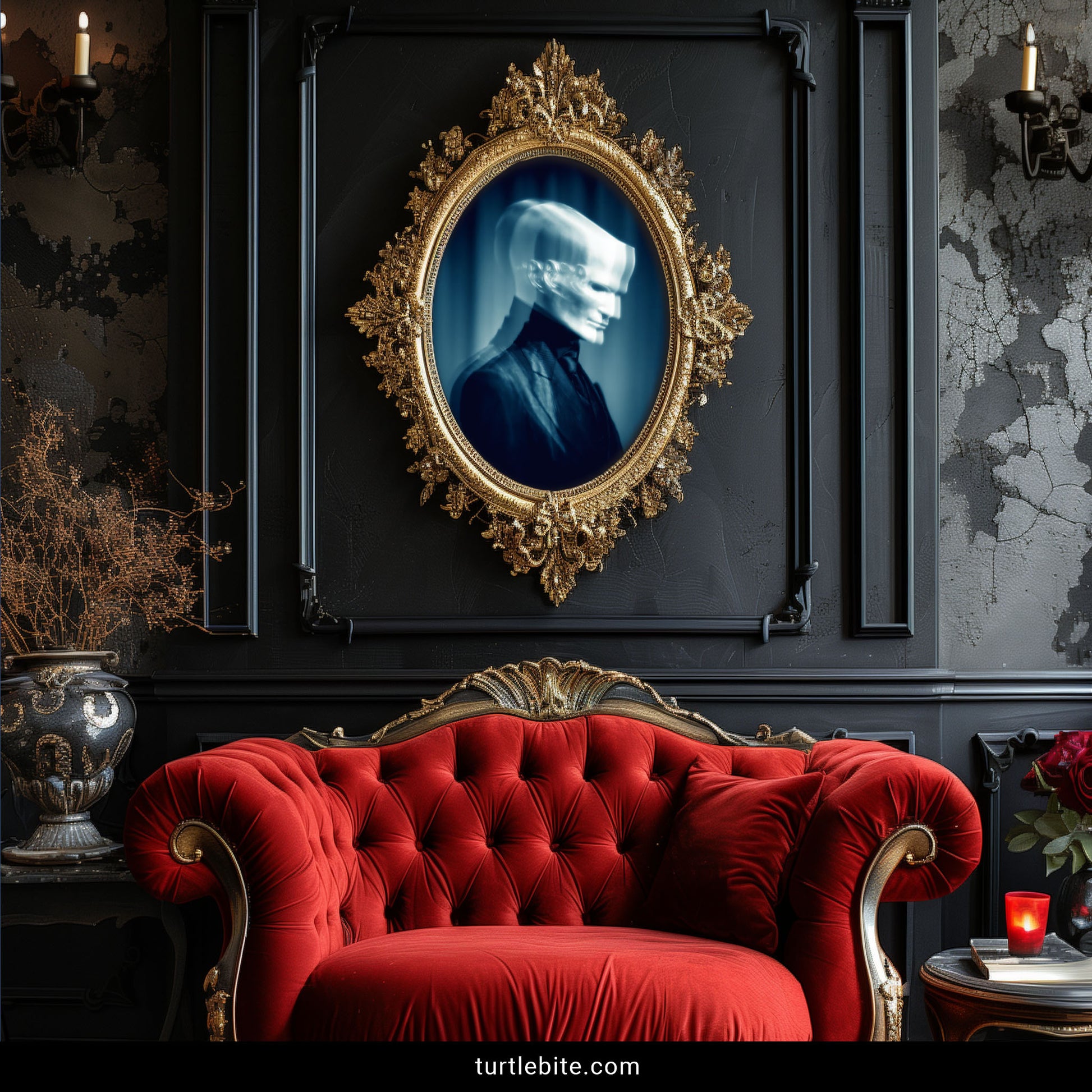 Surreal ghost picture of a dissolving gentleman in suit and tie, dark art print for horror collectors