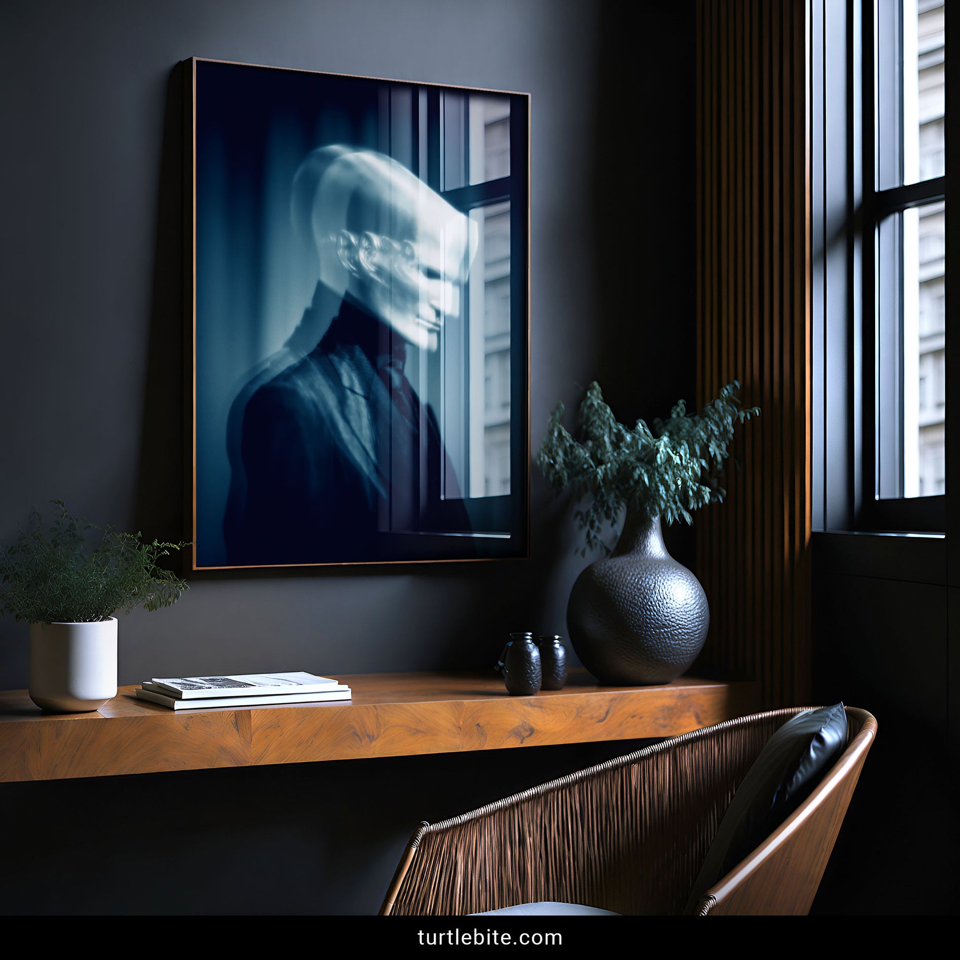Surreal ghost picture of a dissolving gentleman in suit and tie, dark art print for horror collectors