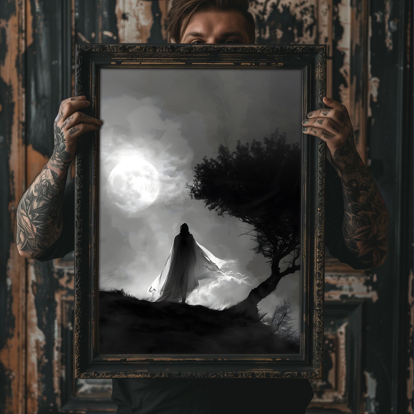 Ghostly Presence in the Moonlight - Haunting Wall Decor for a Dark Atmosphere